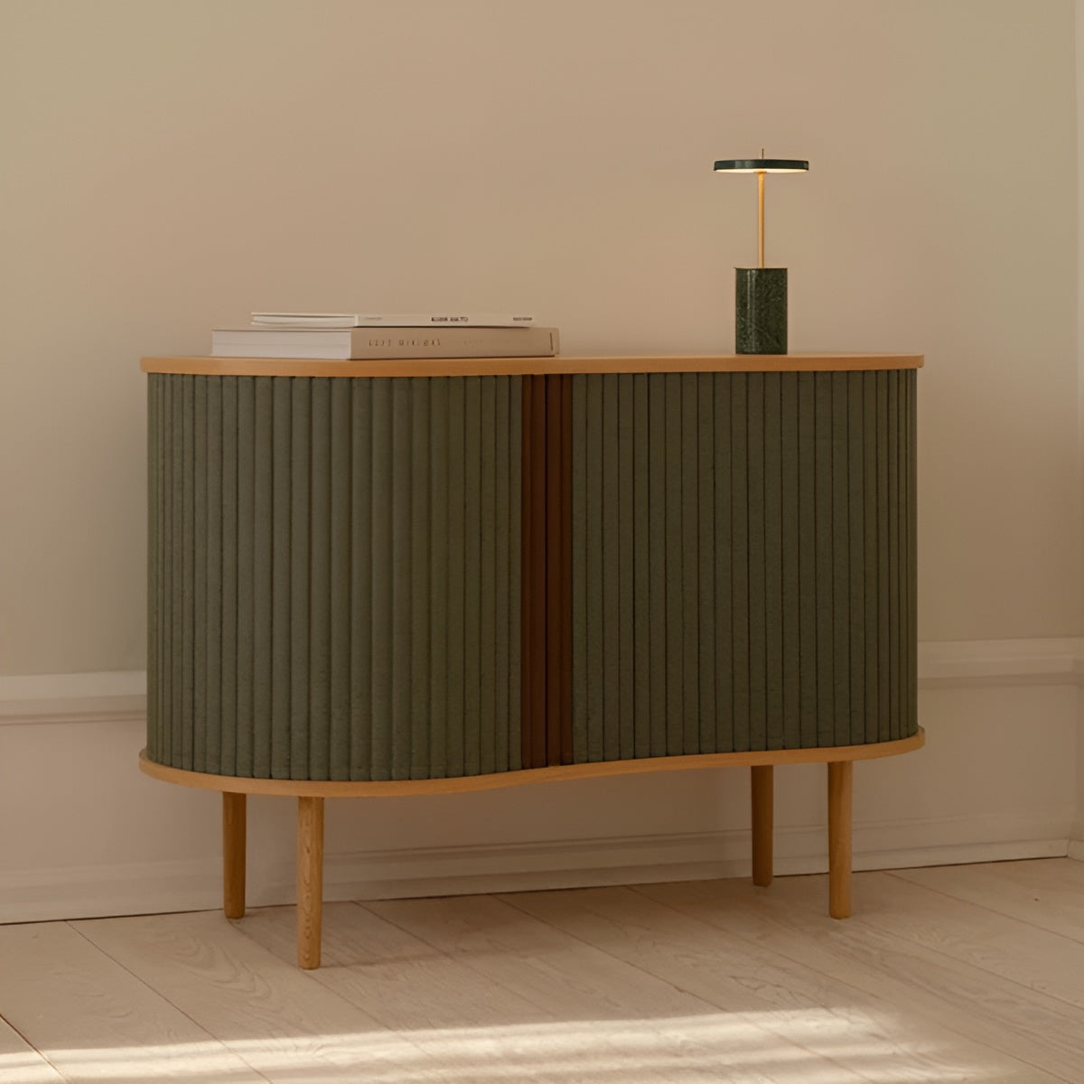 AUDACIOUS green chest of drawers with oak