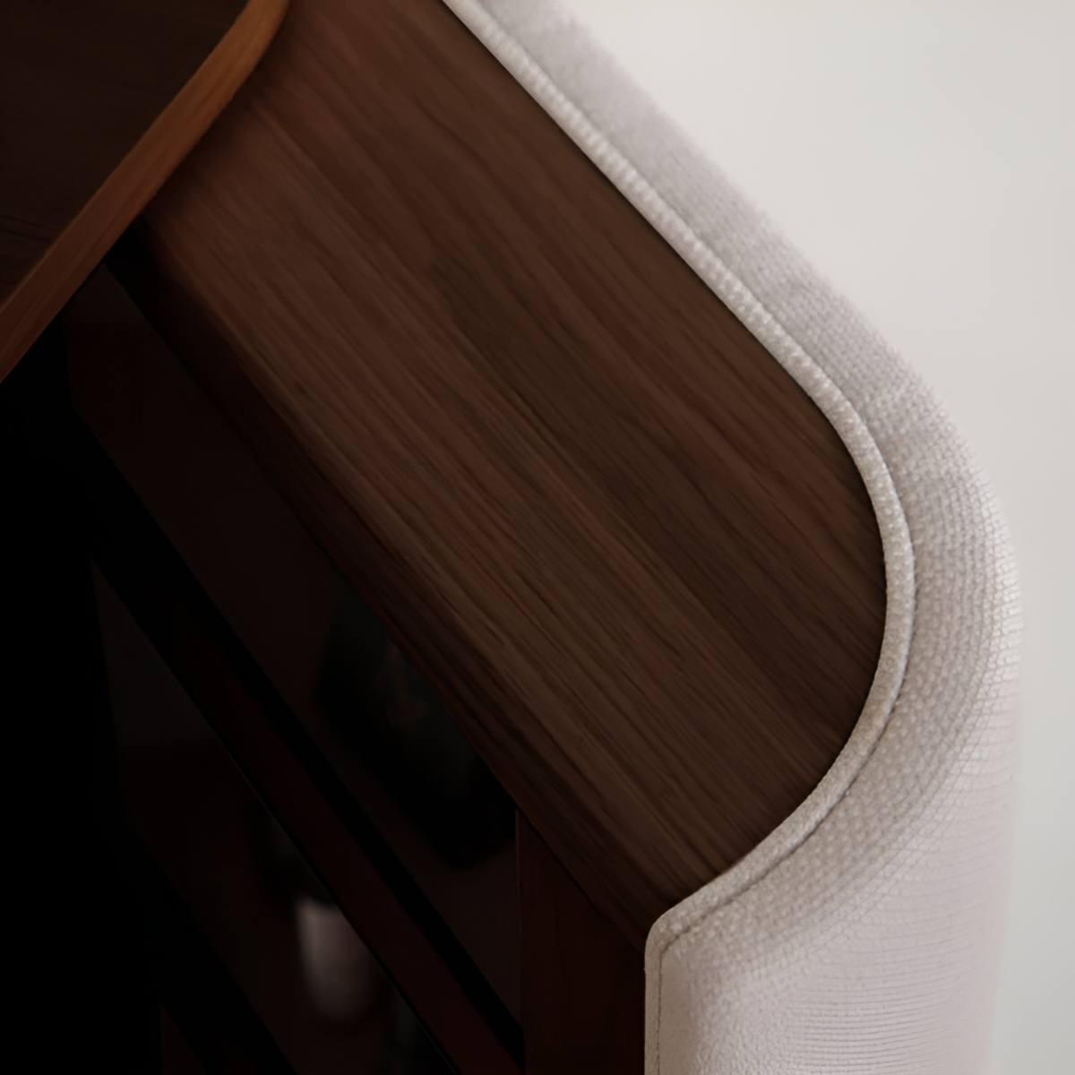 TREASURES cabinet in sandy color with a dark oak base