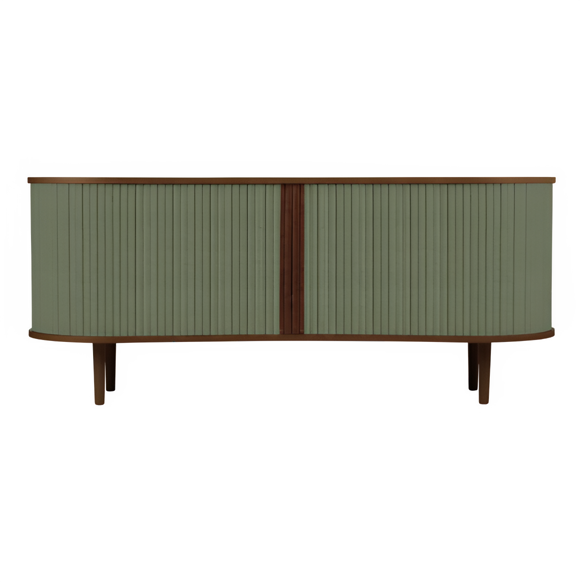 AUDACIOUS green RTV cabinet with a dark oak base