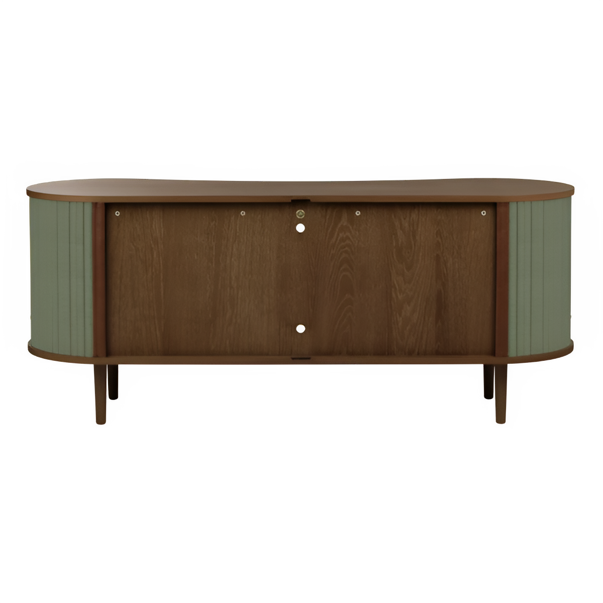 AUDACIOUS green RTV cabinet with a dark oak base