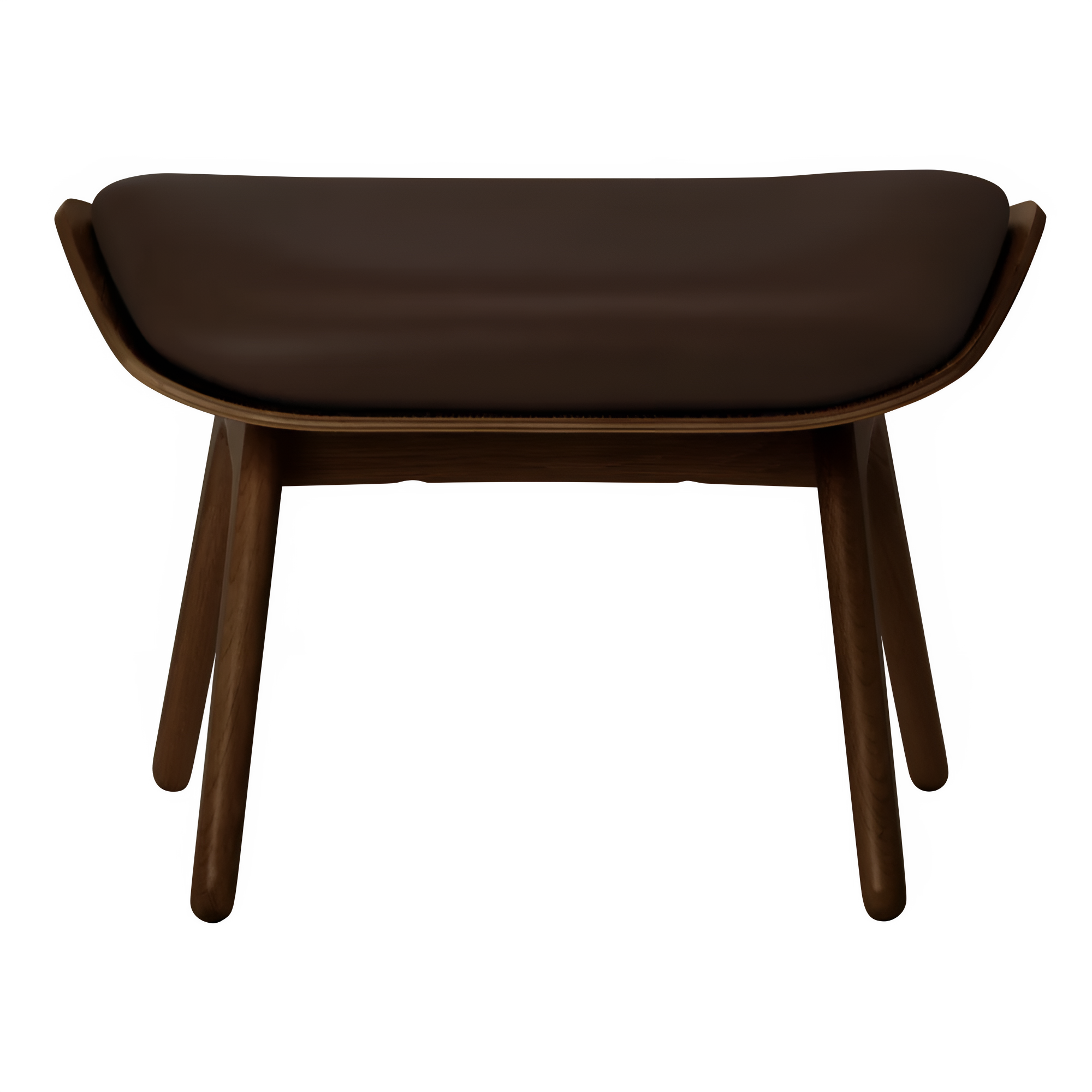 READER footstool brown leather with dark oak base