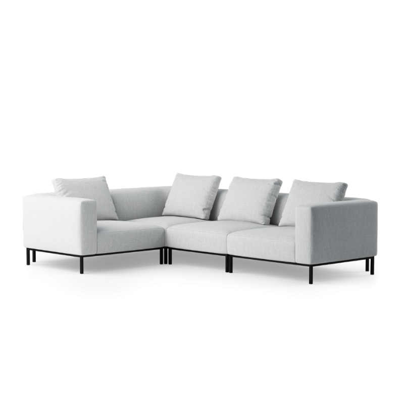 Left-facing 3-seater modular sofa HOLDEN upholstered with a black base