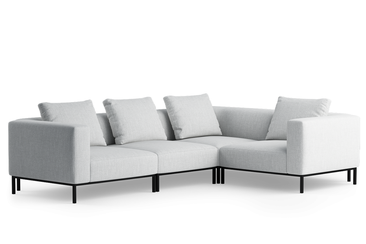 Rohová sedačka pre 3 osoby pravostranná HOLDEN čalúnená s čiernym podstavcom