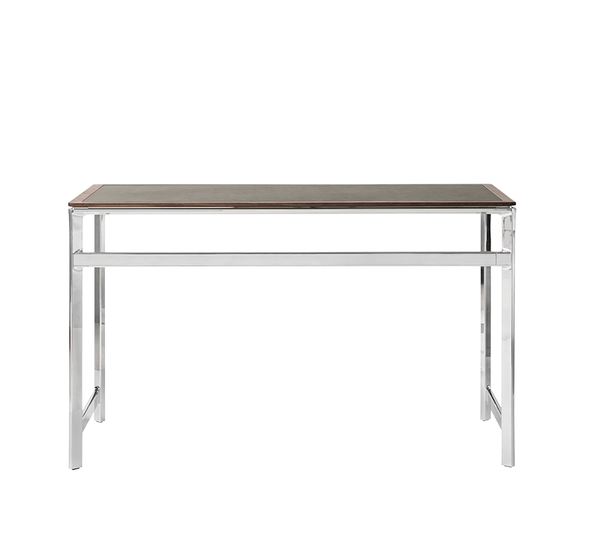 STUDIO Desk with Green Leather Top, Walnut Frame, and Aluminum Base