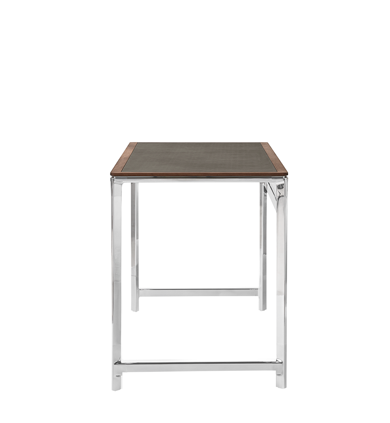 STUDIO Desk with Green Leather Top, Walnut Frame, and Aluminum Base