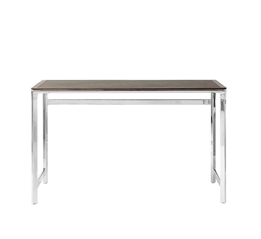 STUDIO Desk with Green Leather Top, Walnut Frame, and Aluminum Base