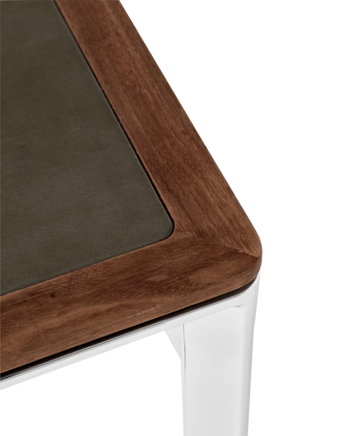 STUDIO Desk with Green Leather Top, Walnut Frame, and Aluminum Base