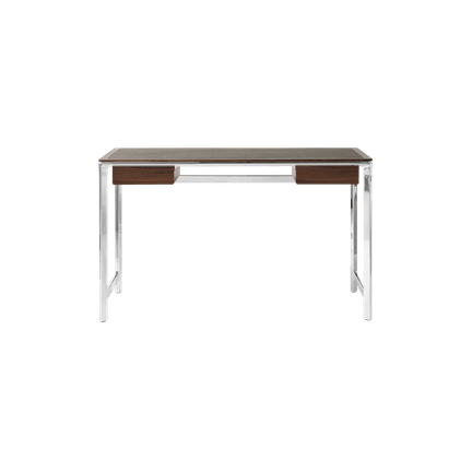 STUDIO Desk with Green Leather Top, Walnut Frame, and Aluminum Base