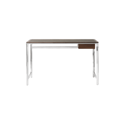 STUDIO Desk with Green Leather Top, Walnut Frame, and Aluminum Base