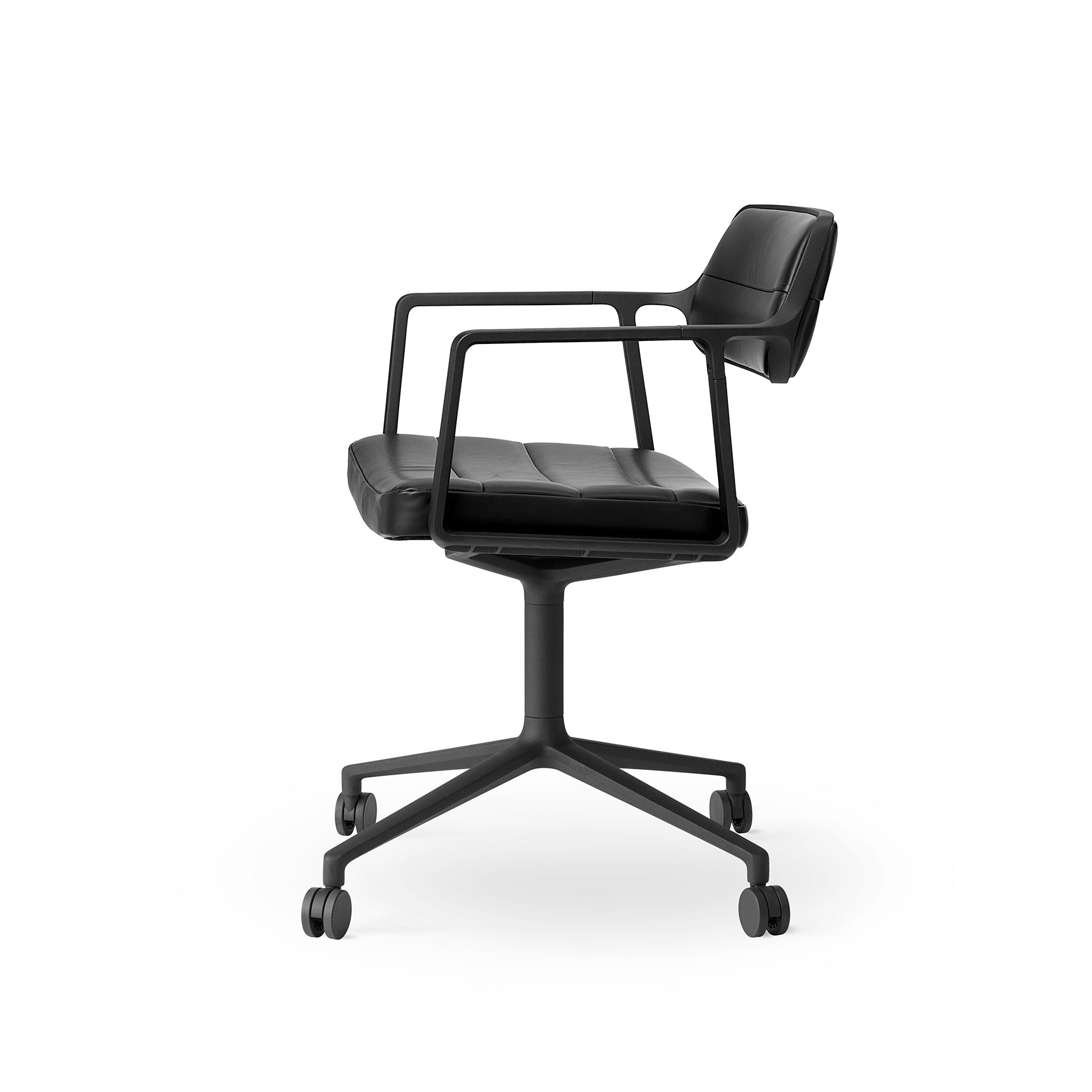 Office Chair 453 Black Leather with Black Metal Base
