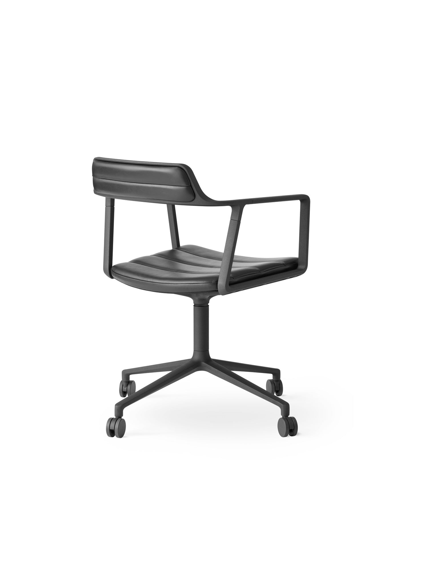 Office Chair 452 Black Leather with Black Metal Base