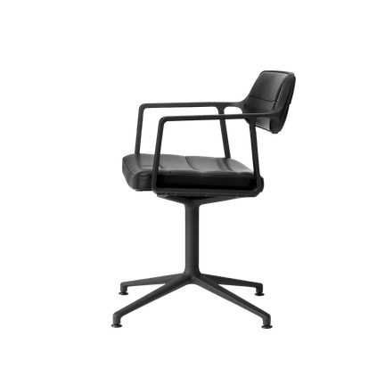 Office Chair 452 Black Leather with Black Metal Base