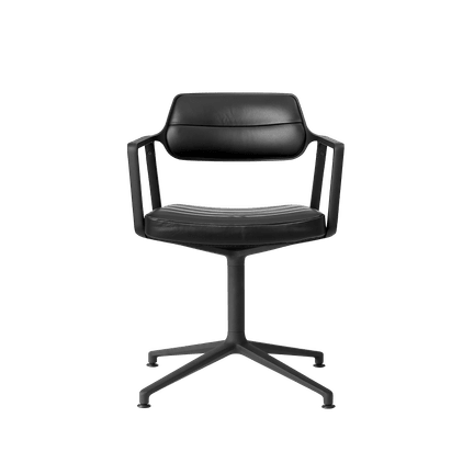 Office Chair 452 Black Leather with Black Metal Base