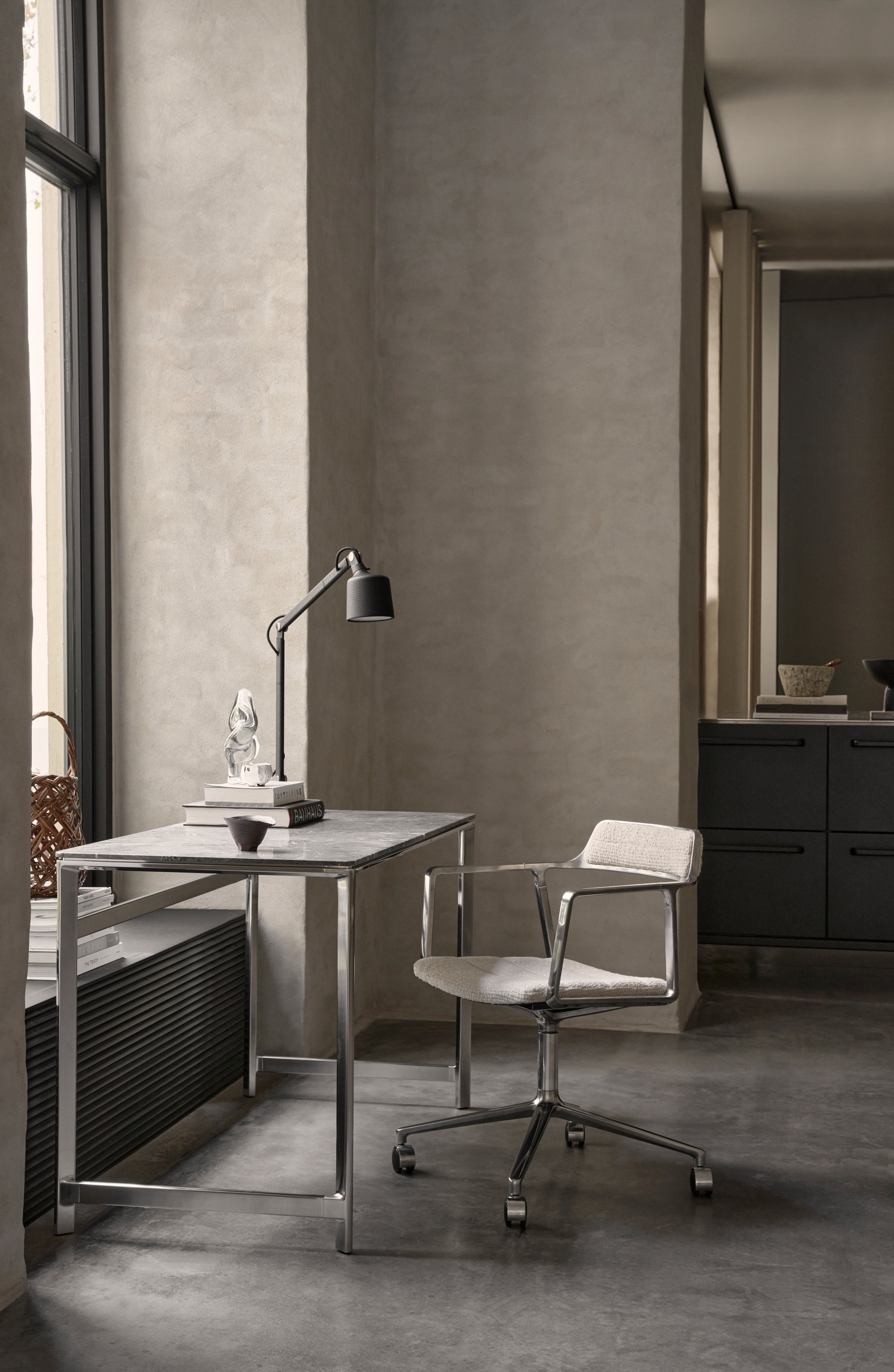 Office chair 452 light gray fabric with metal base