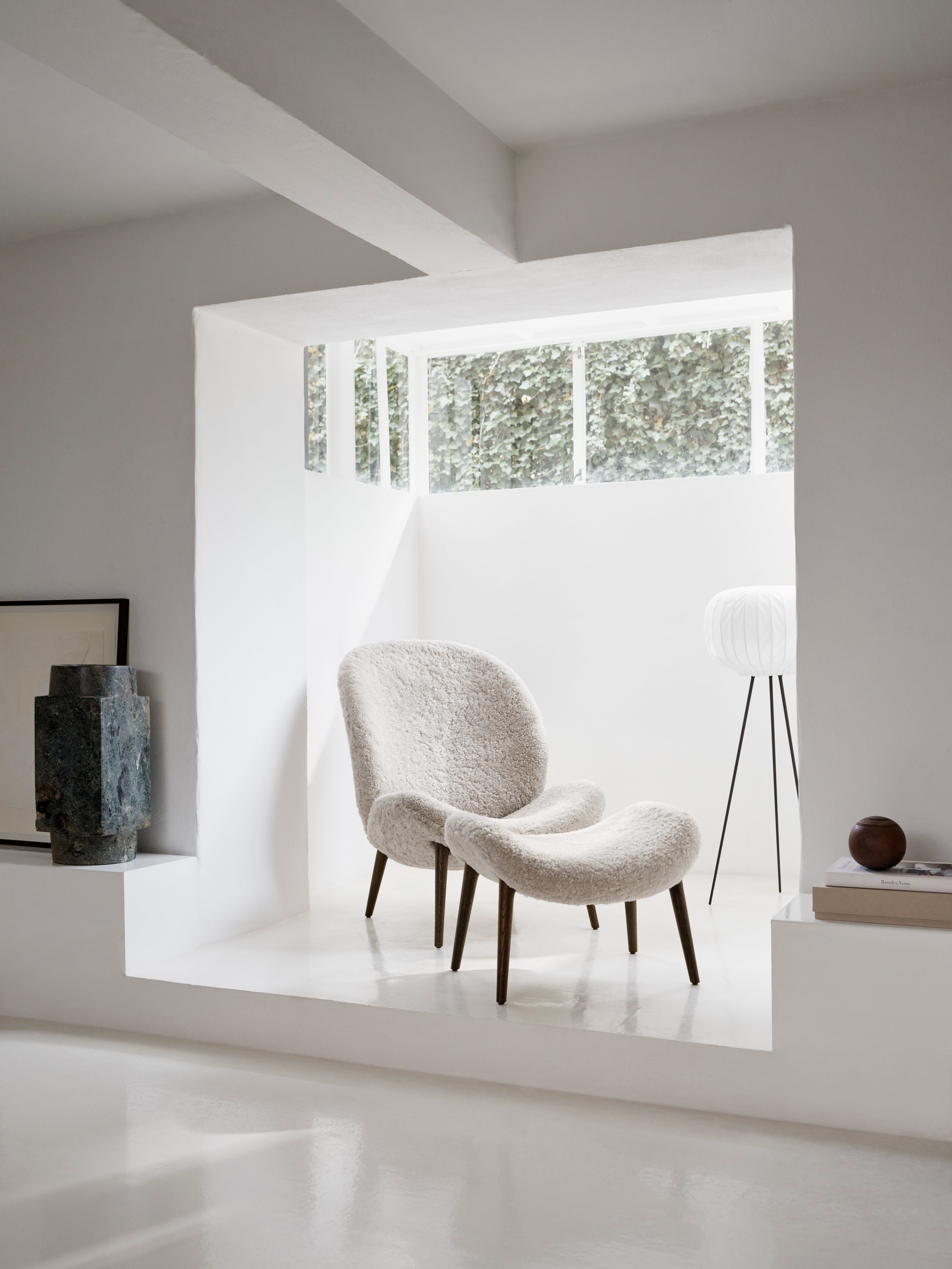 Lodge Armchair Cream Sheepskin with Dark Oak Base