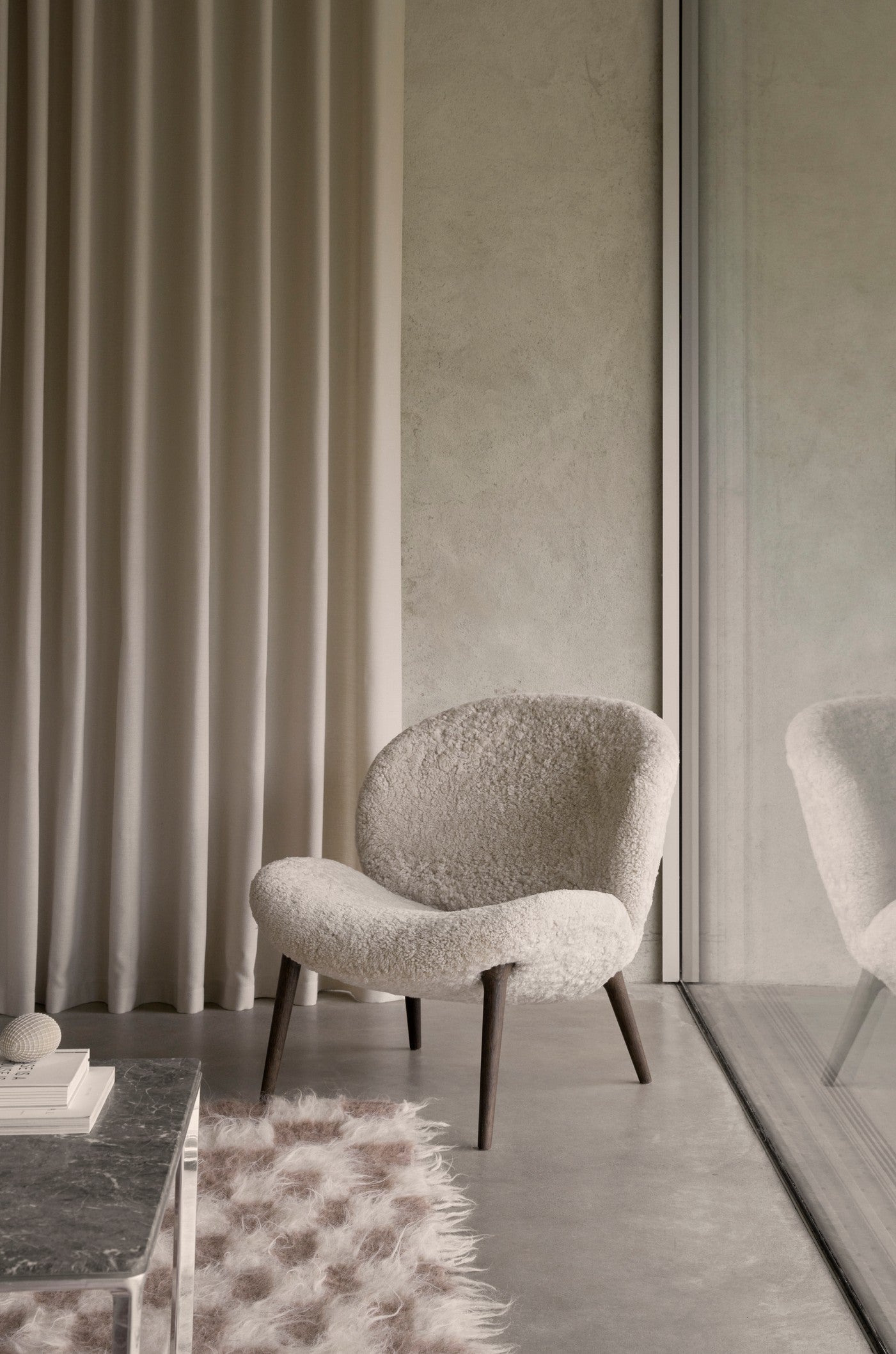 Lodge Armchair Cream Sheepskin with Dark Oak Base