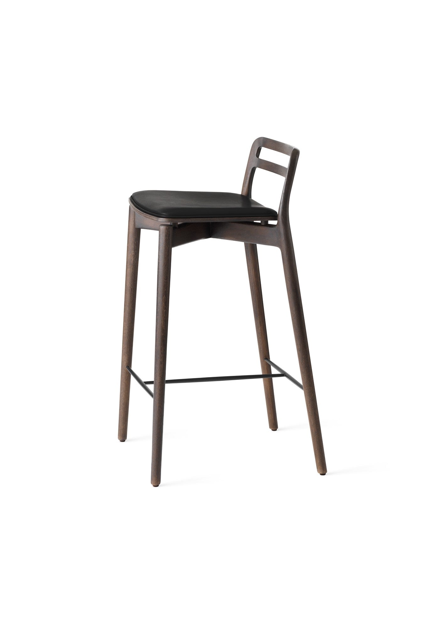CABIN Stool black leather with dark oak base