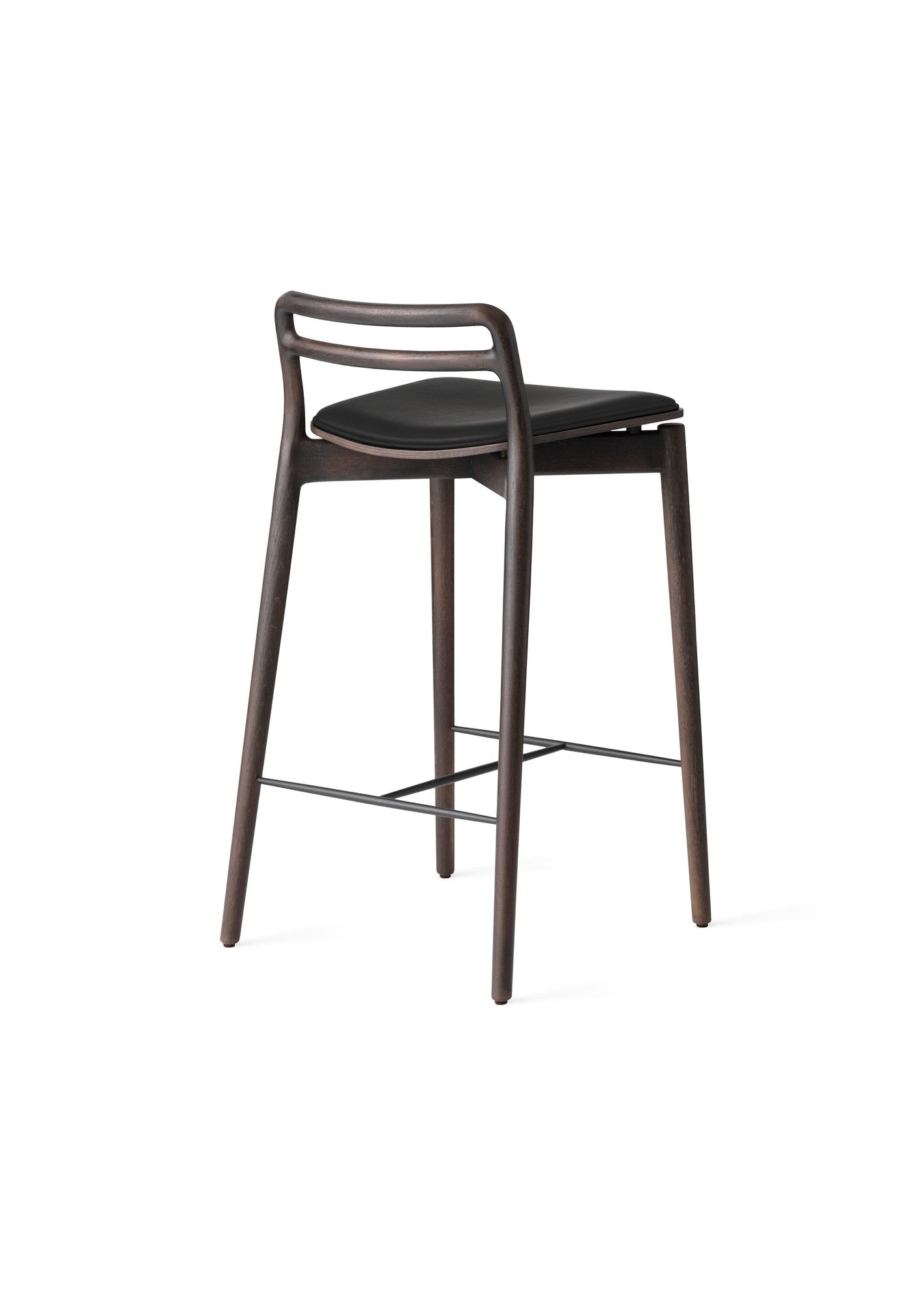 CABIN Stool black leather with dark oak base
