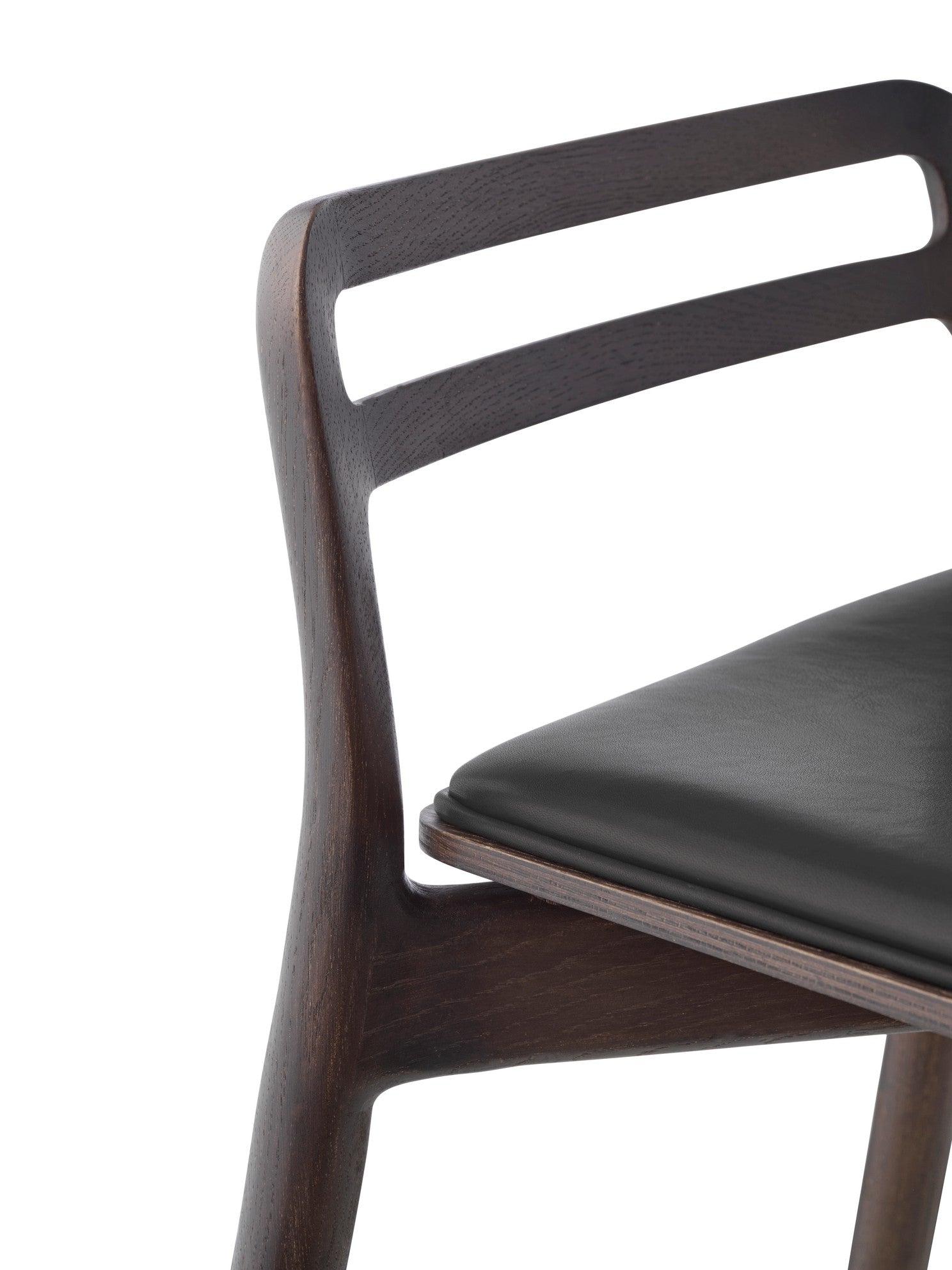 CABIN Stool black leather with dark oak base