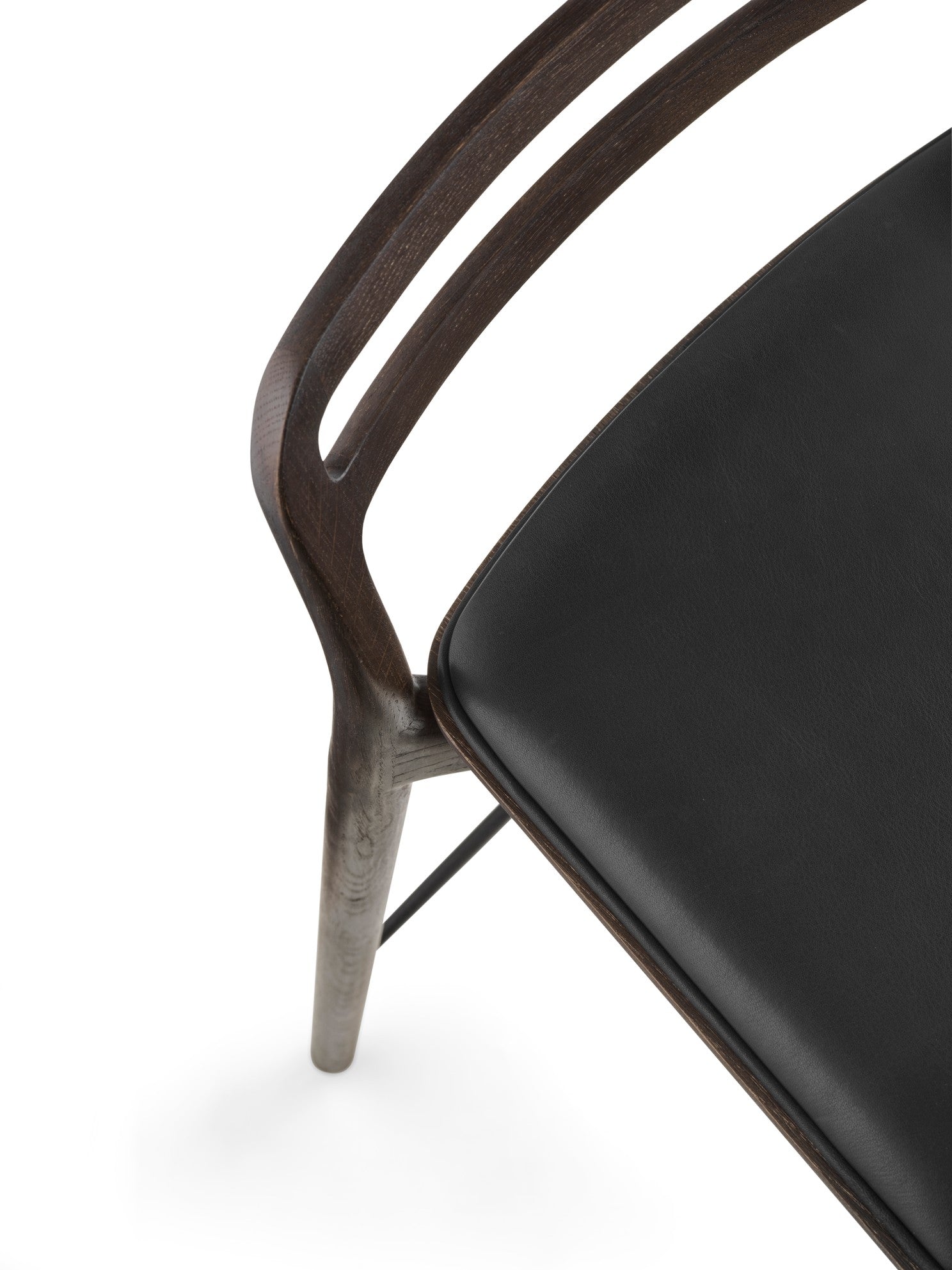 CABIN Stool black leather with dark oak base