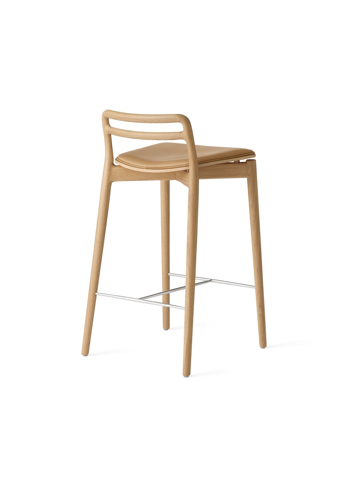 Cabin Stool in Caramel Leather with Light Oak Base