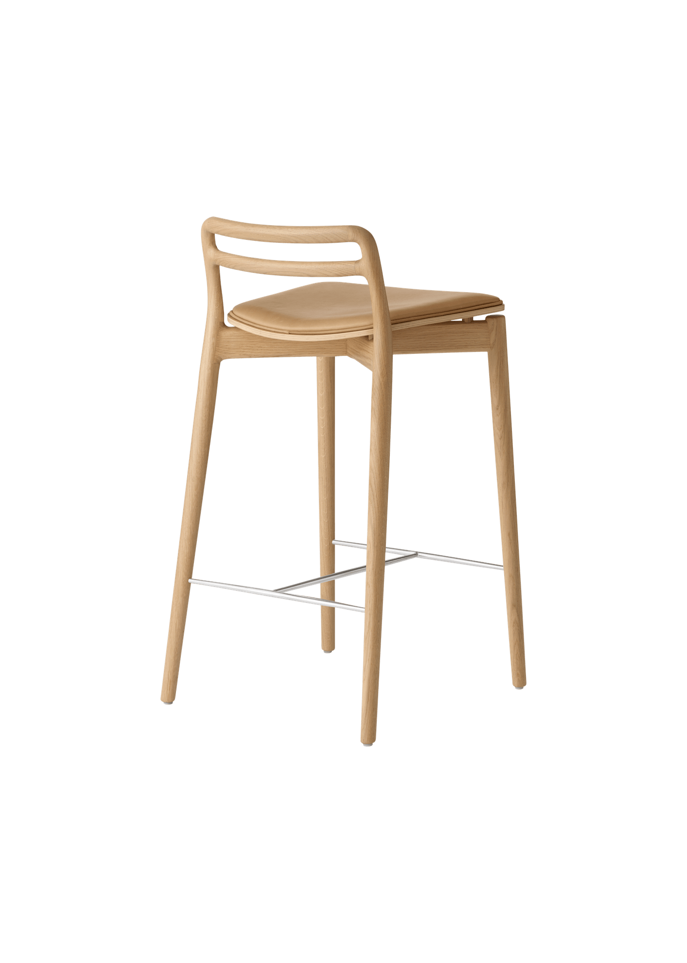 Cabin Stool in Caramel Leather with Light Oak Base