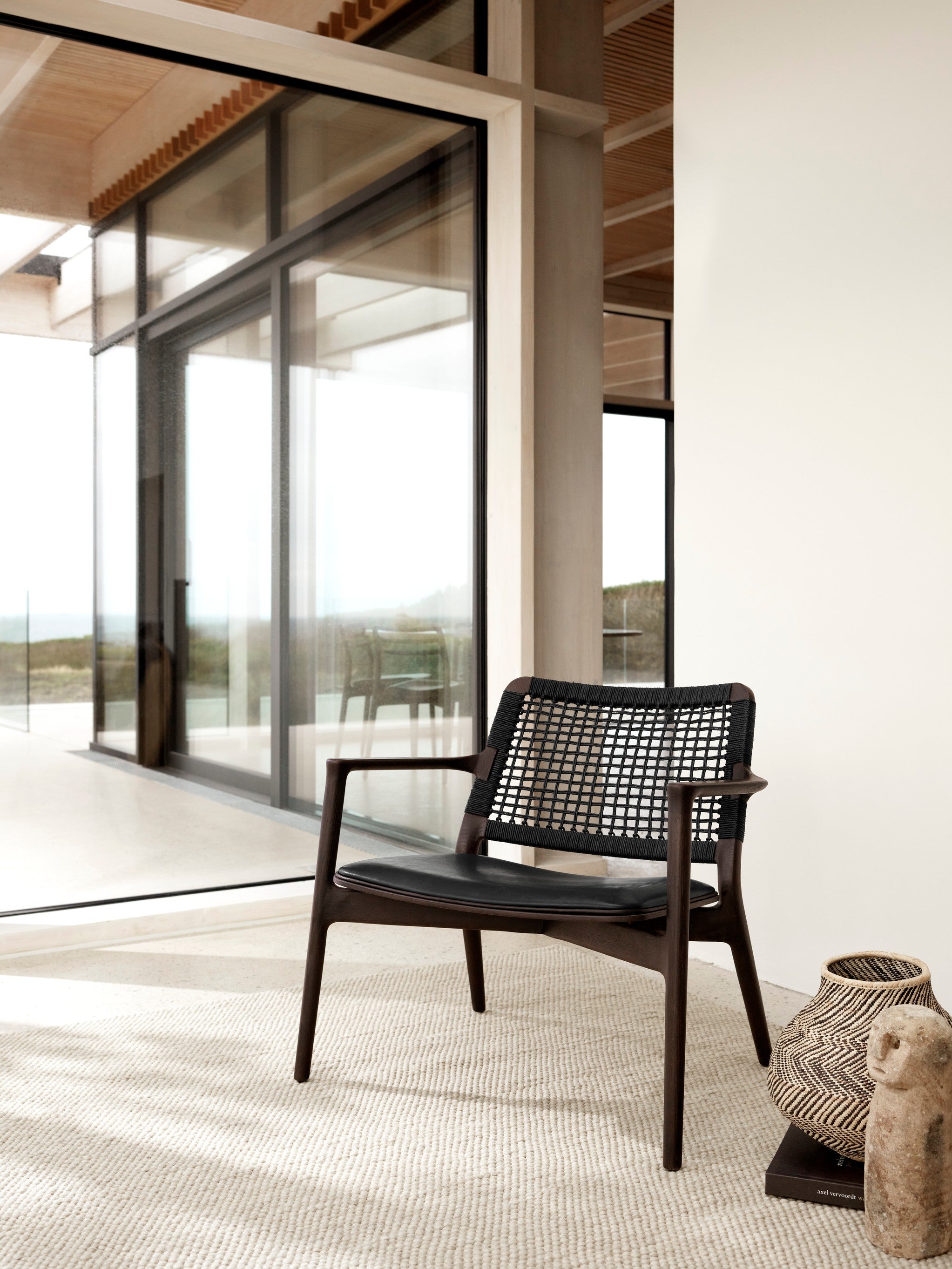 CABIN Armchair Black Leather with Dark Oak Base