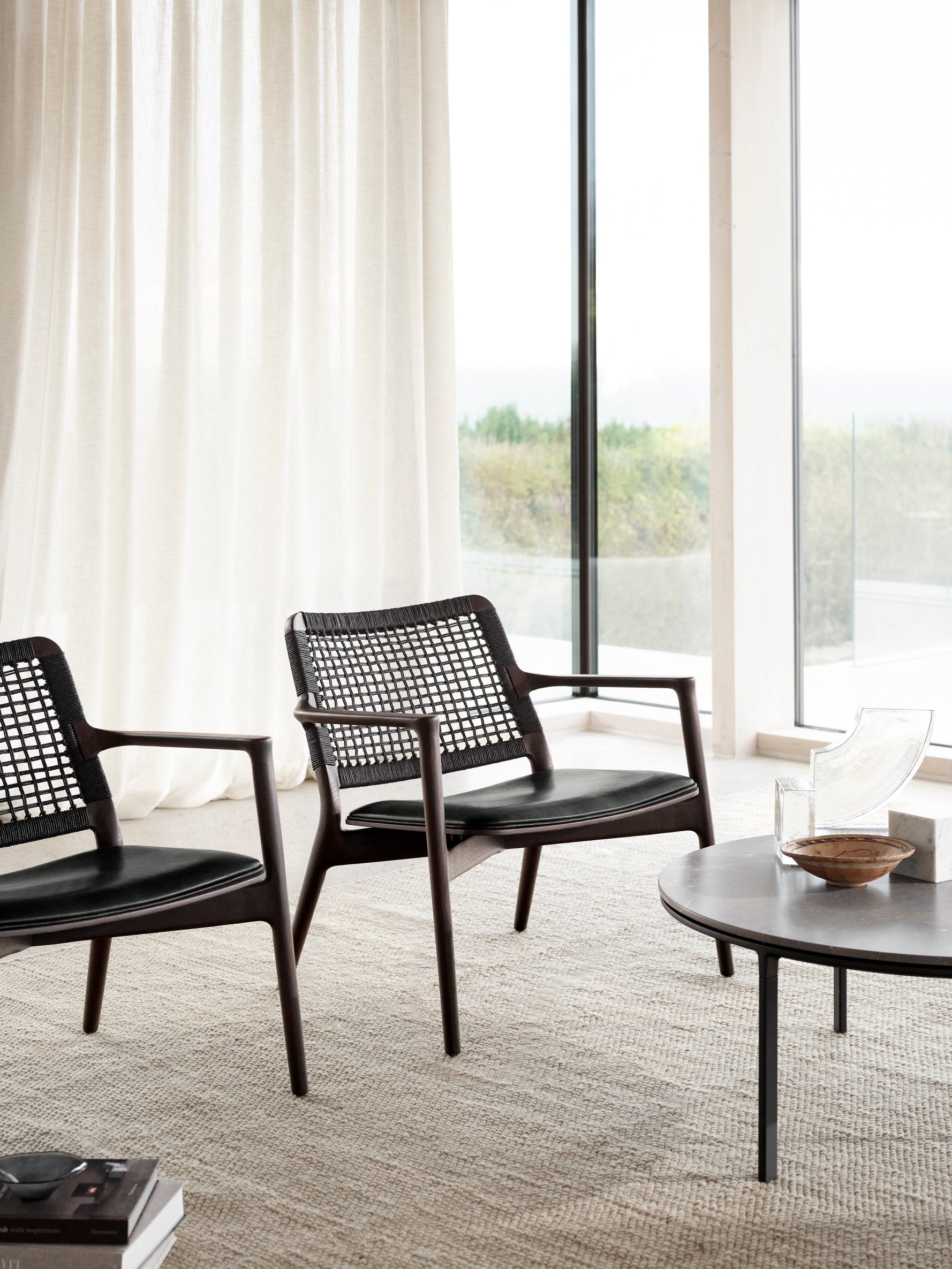 CABIN Armchair Black Leather with Dark Oak Base