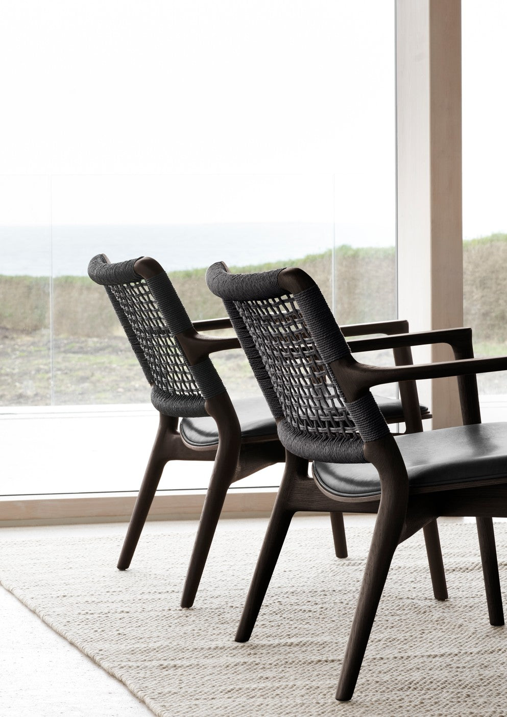 CABIN Armchair Black Leather with Dark Oak Base