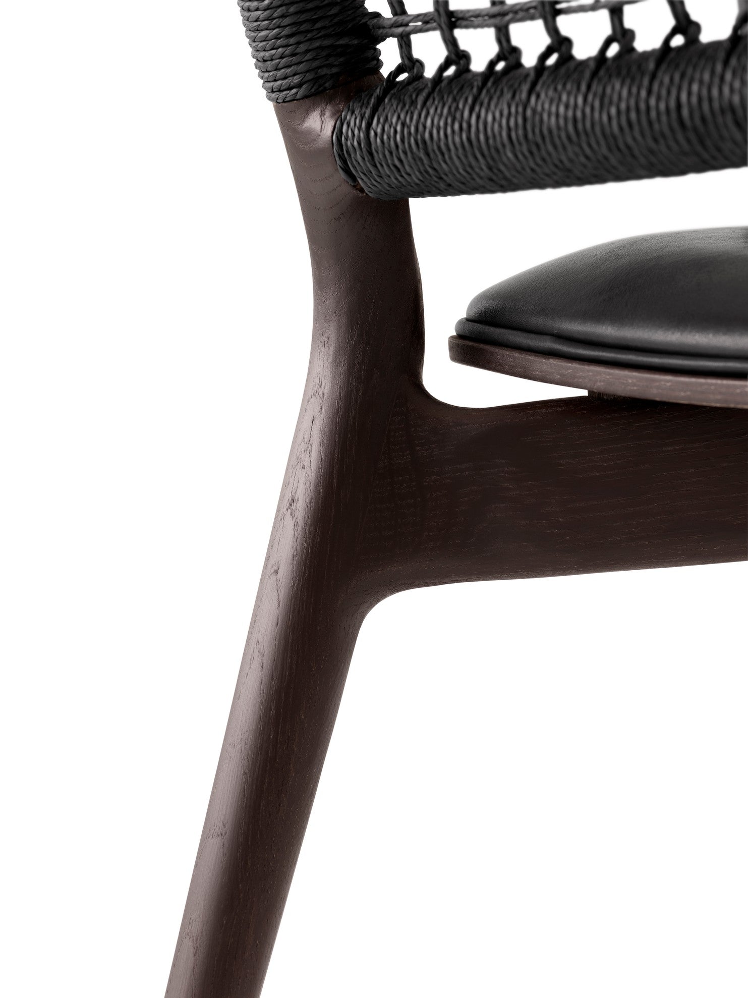 CABIN Armchair Black Leather with Dark Oak Base