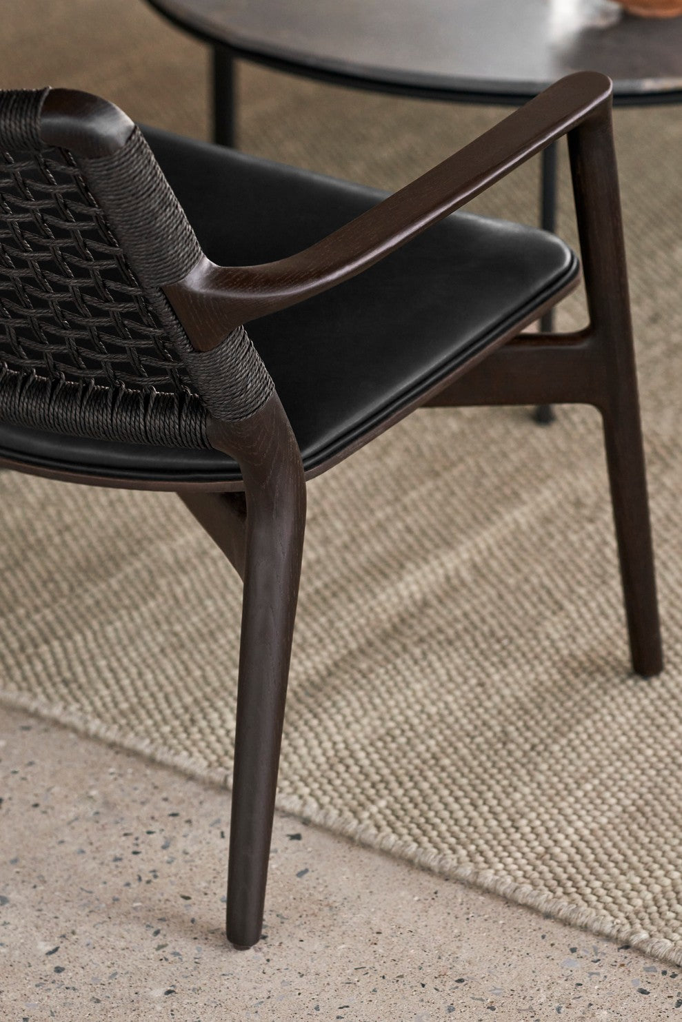 CABIN Armchair Black Leather with Dark Oak Base