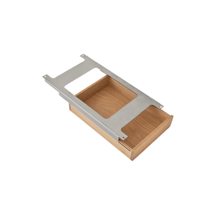 STUDIO Desk with Camel Leather Top, Oak Frame, and Aluminum Base