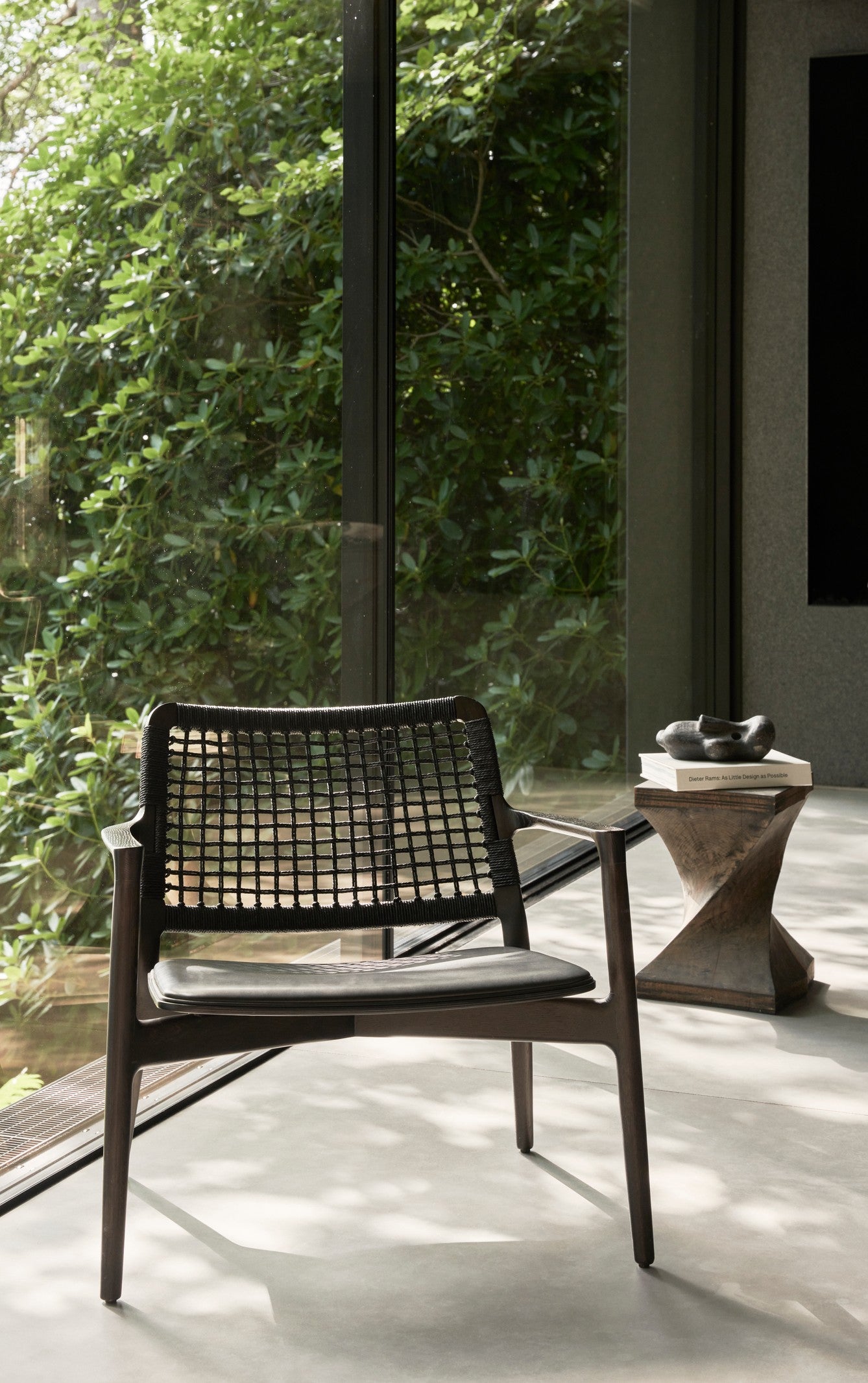 CABIN Armchair Black Leather with Dark Oak Base