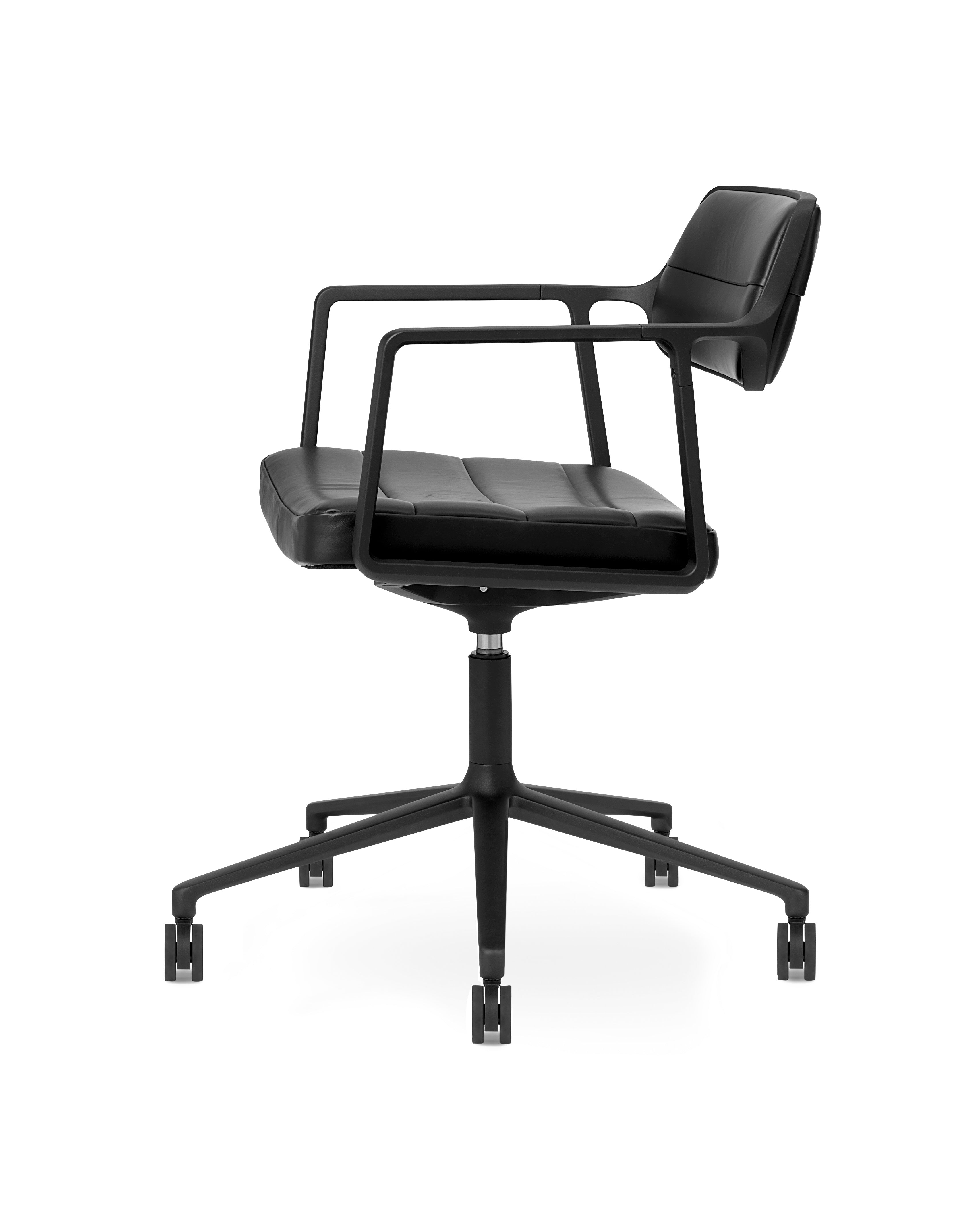 Office chair 453+ black leather with black metal base