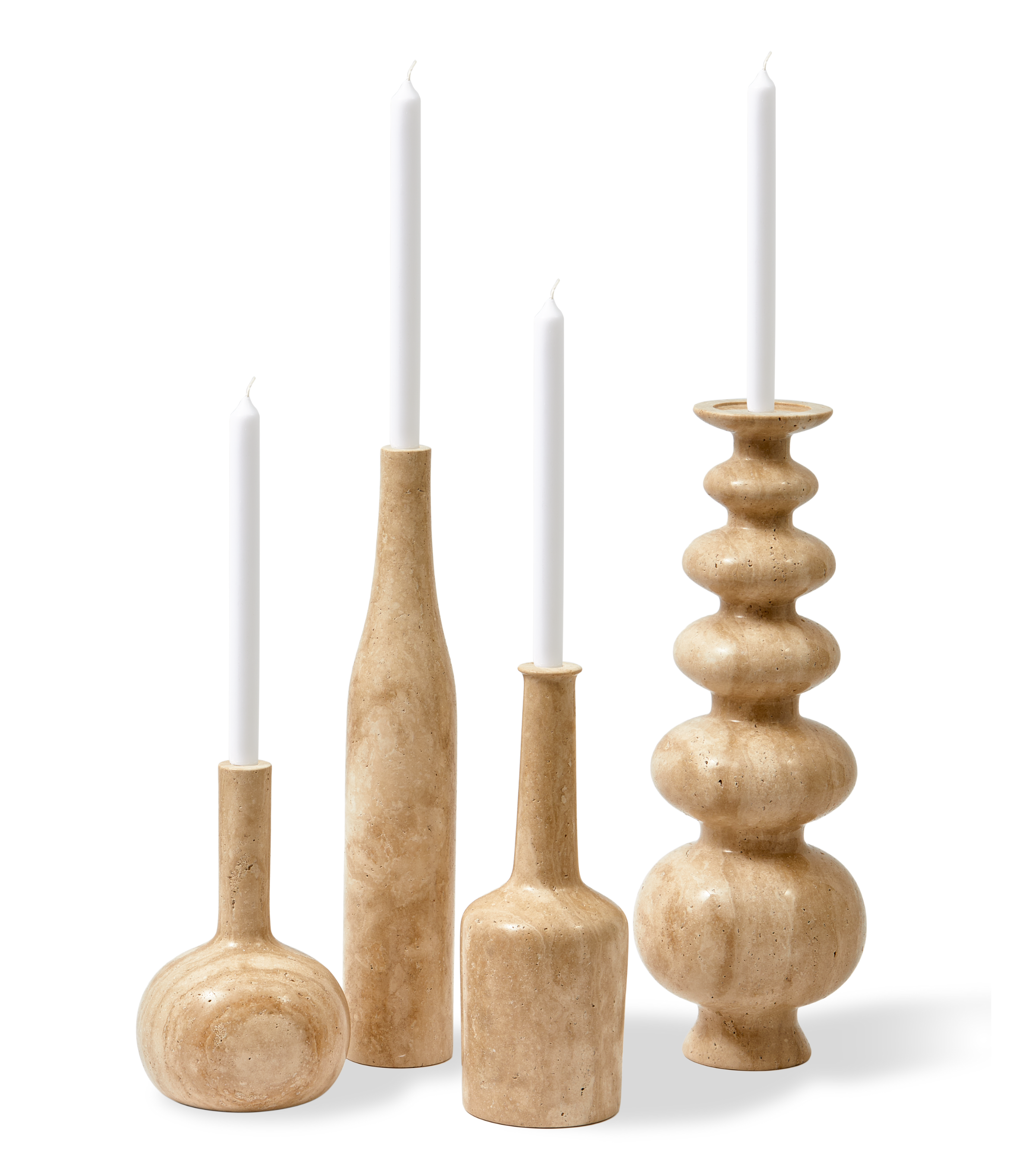 HERITAGE BOTTLE beige travertine candlestick