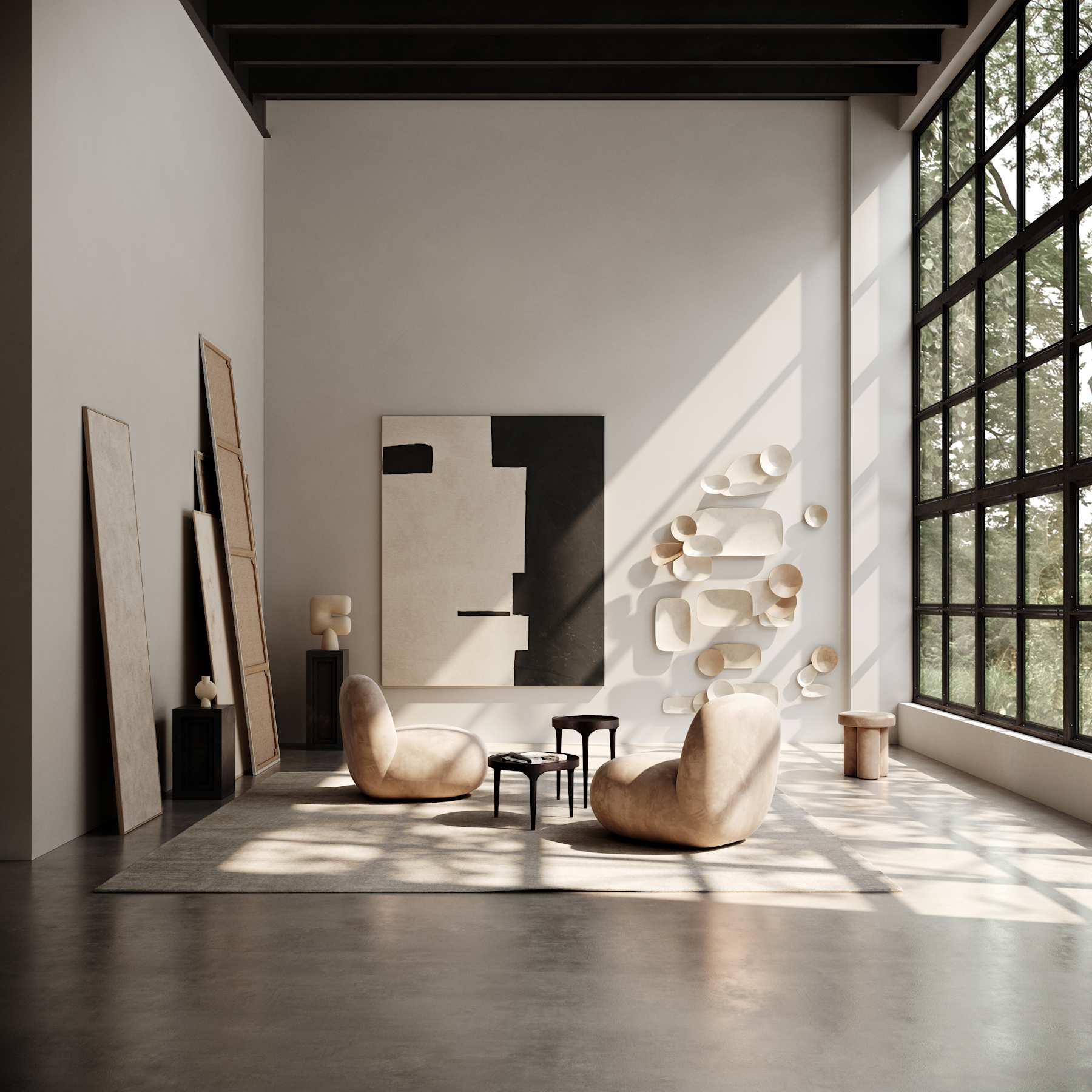 Fotel bez podložiek TOE FLAT béžová nubuková koža