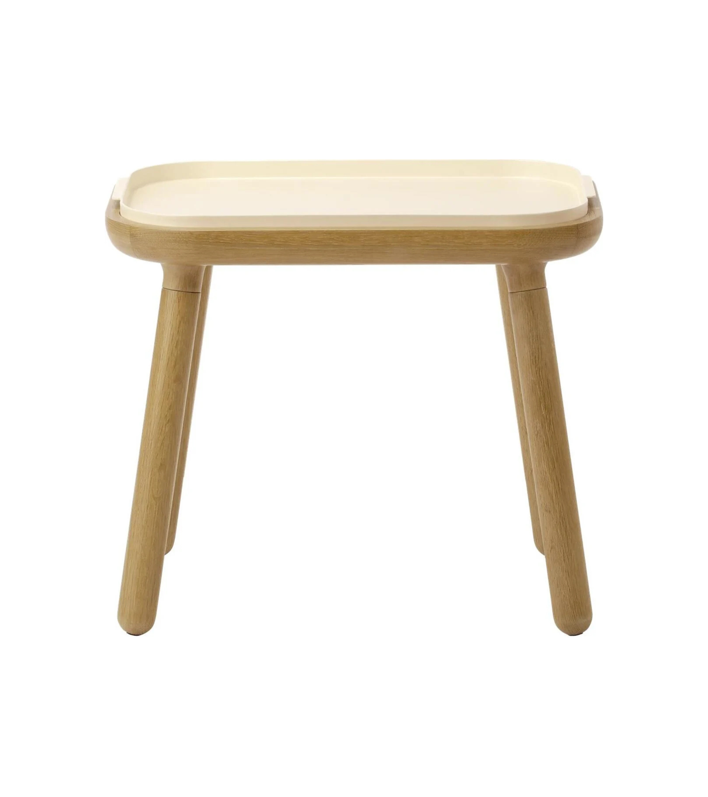 Stolik PAFF perlová biela s dubovou základňou