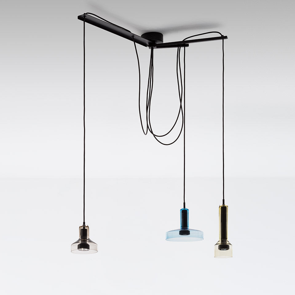 Závesná lampa STABLIGHT olivová s akvamarínovou a hnedou