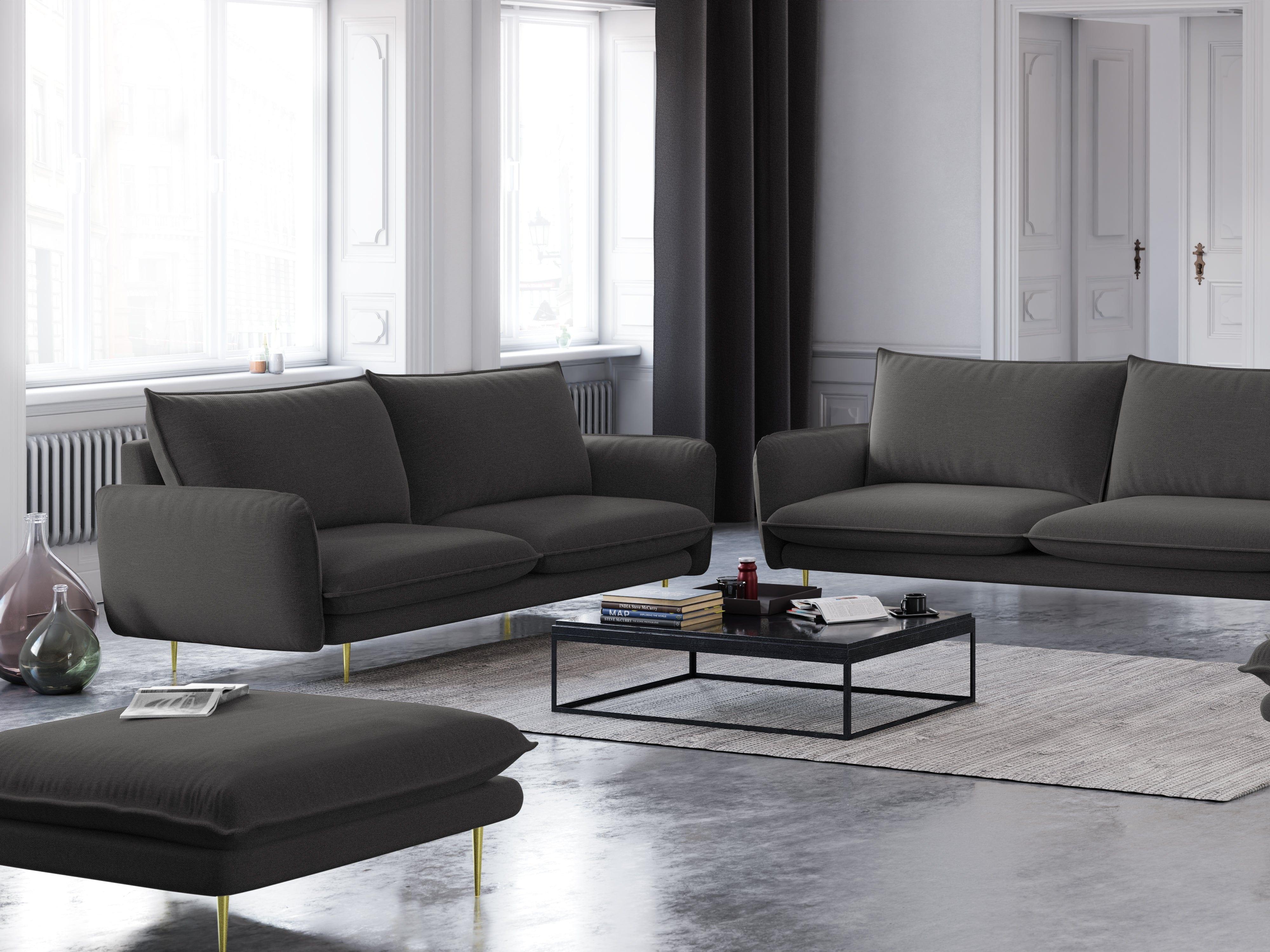 2-seater sofa VIENNA dark grey with gold base - Eye on Design