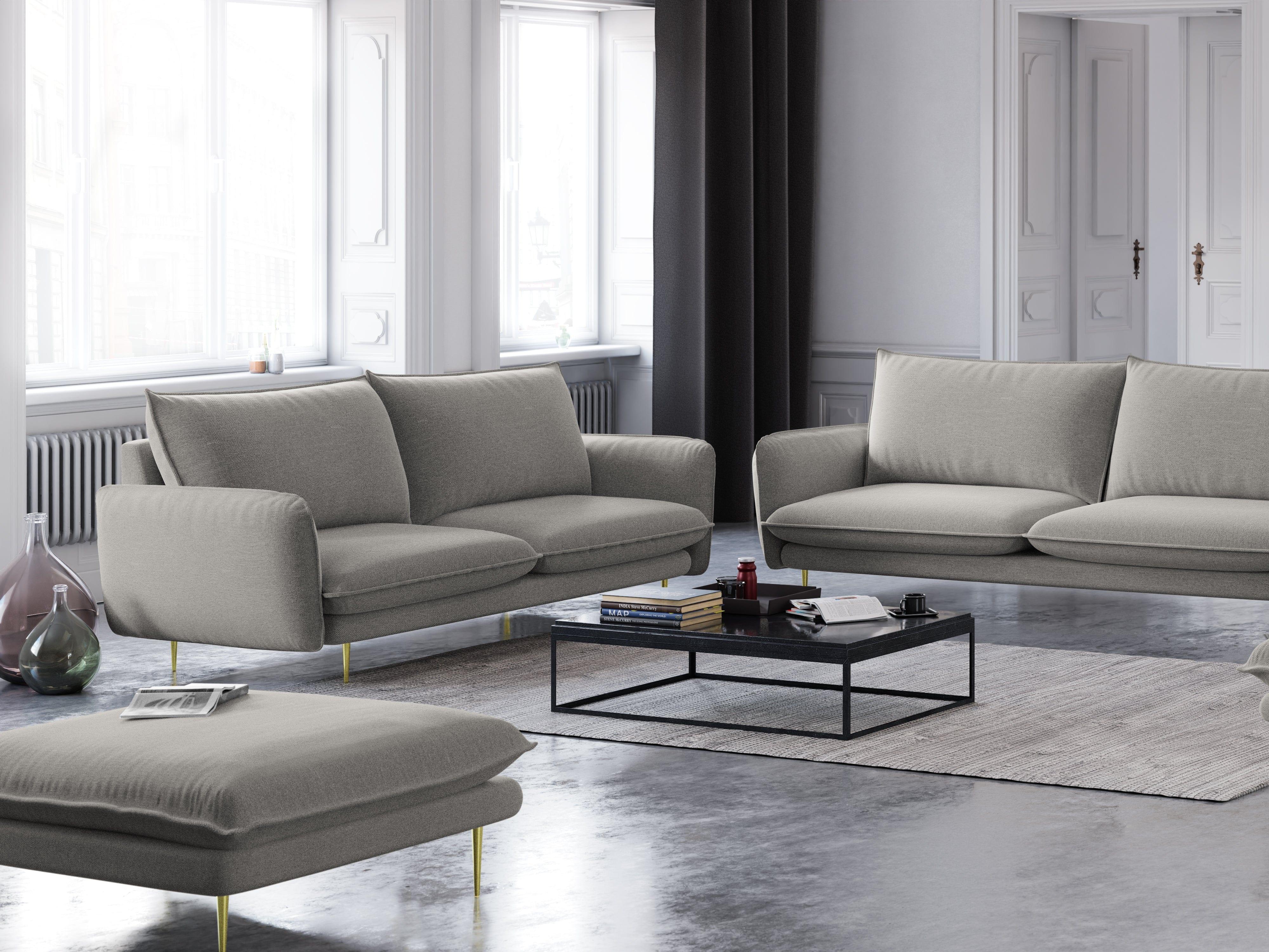 2-seater sofa VIENNA light grey with gold base - Eye on Design