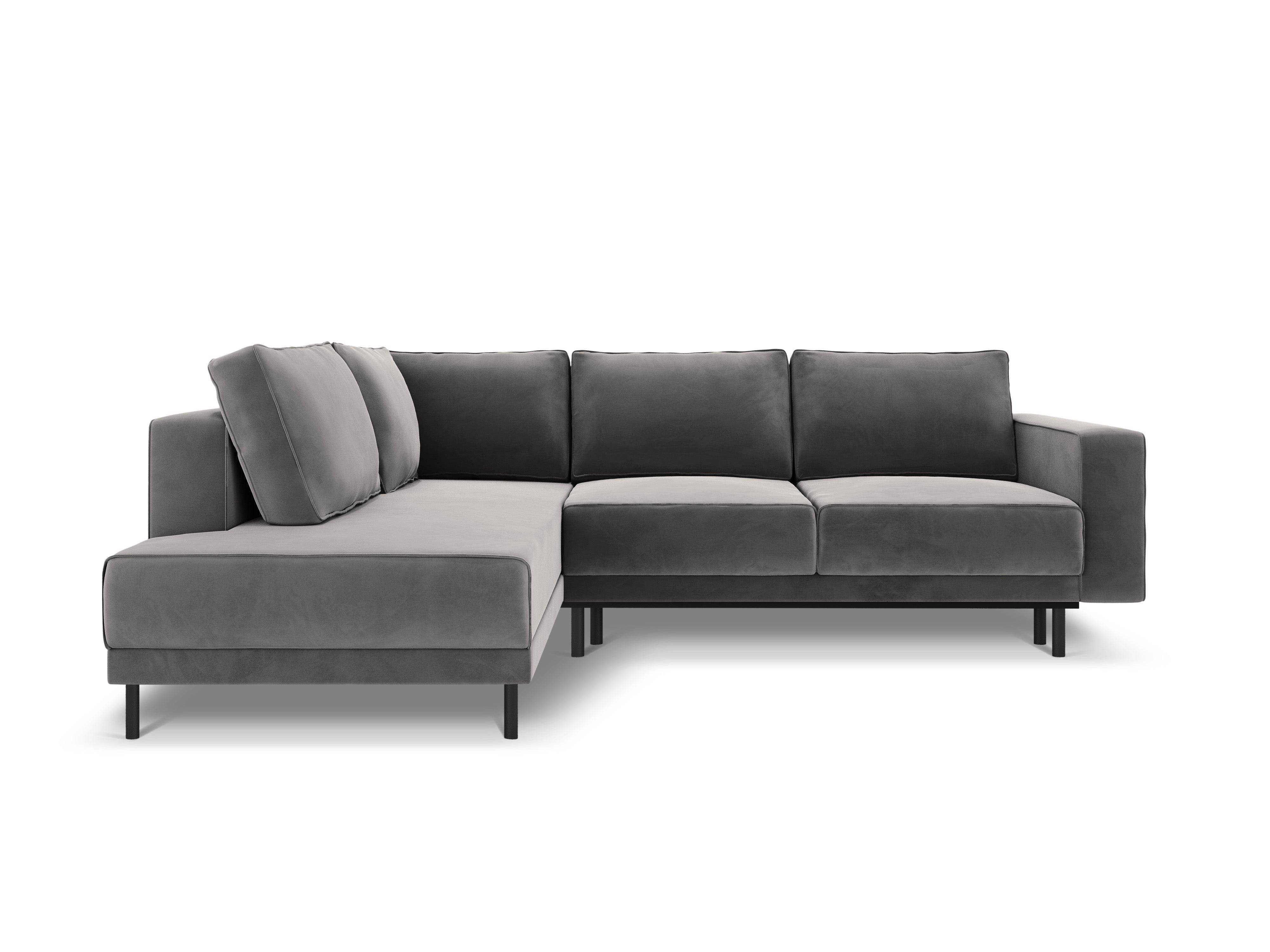 Narożnik aksamitny lewostronny z funkcją spania CARO szary Micadoni    Eye on Design