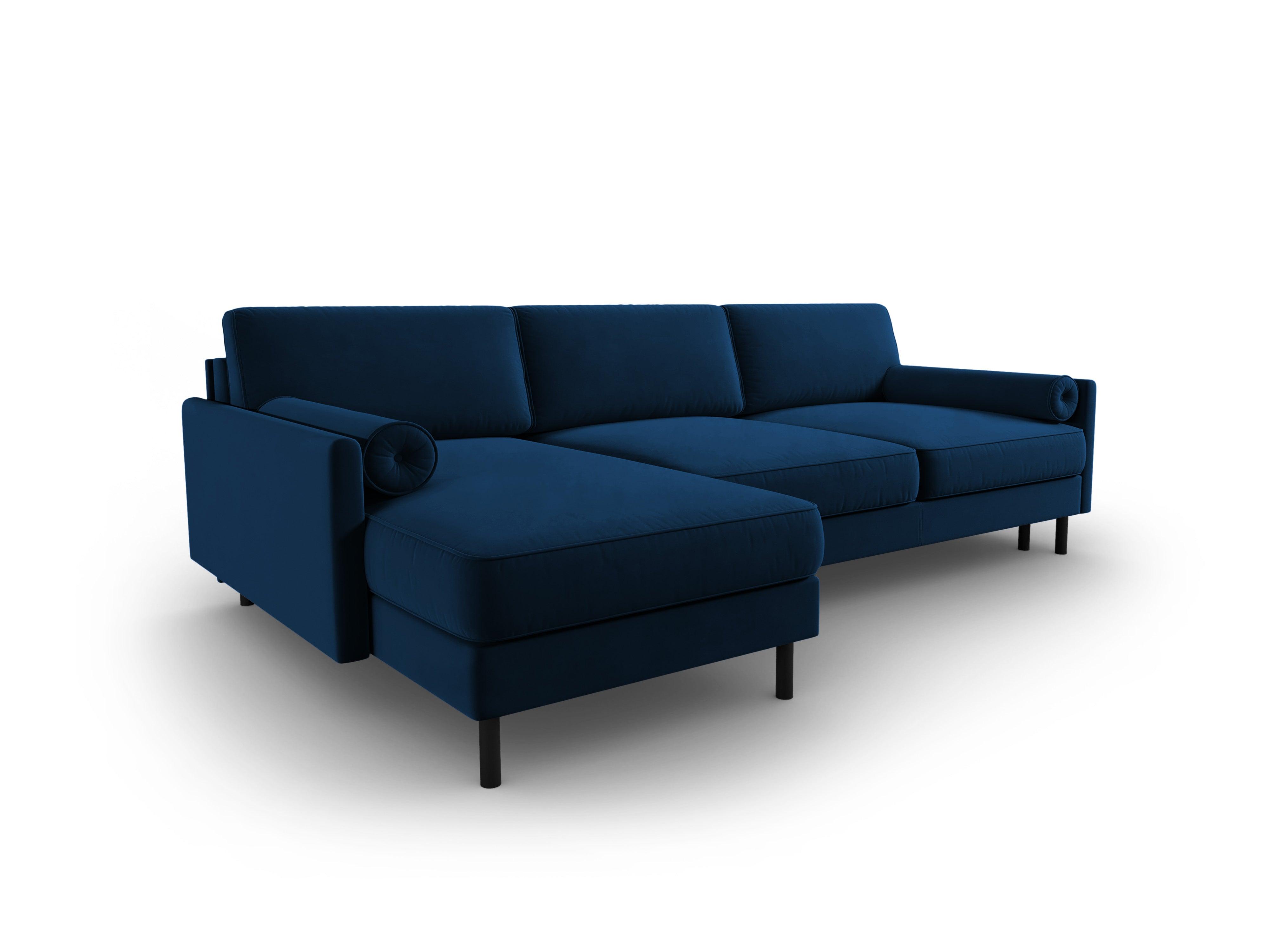 Narożnik aksamitny lewostronny z funkcją spania SCOTT granat królewski Micadoni    Eye on Design
