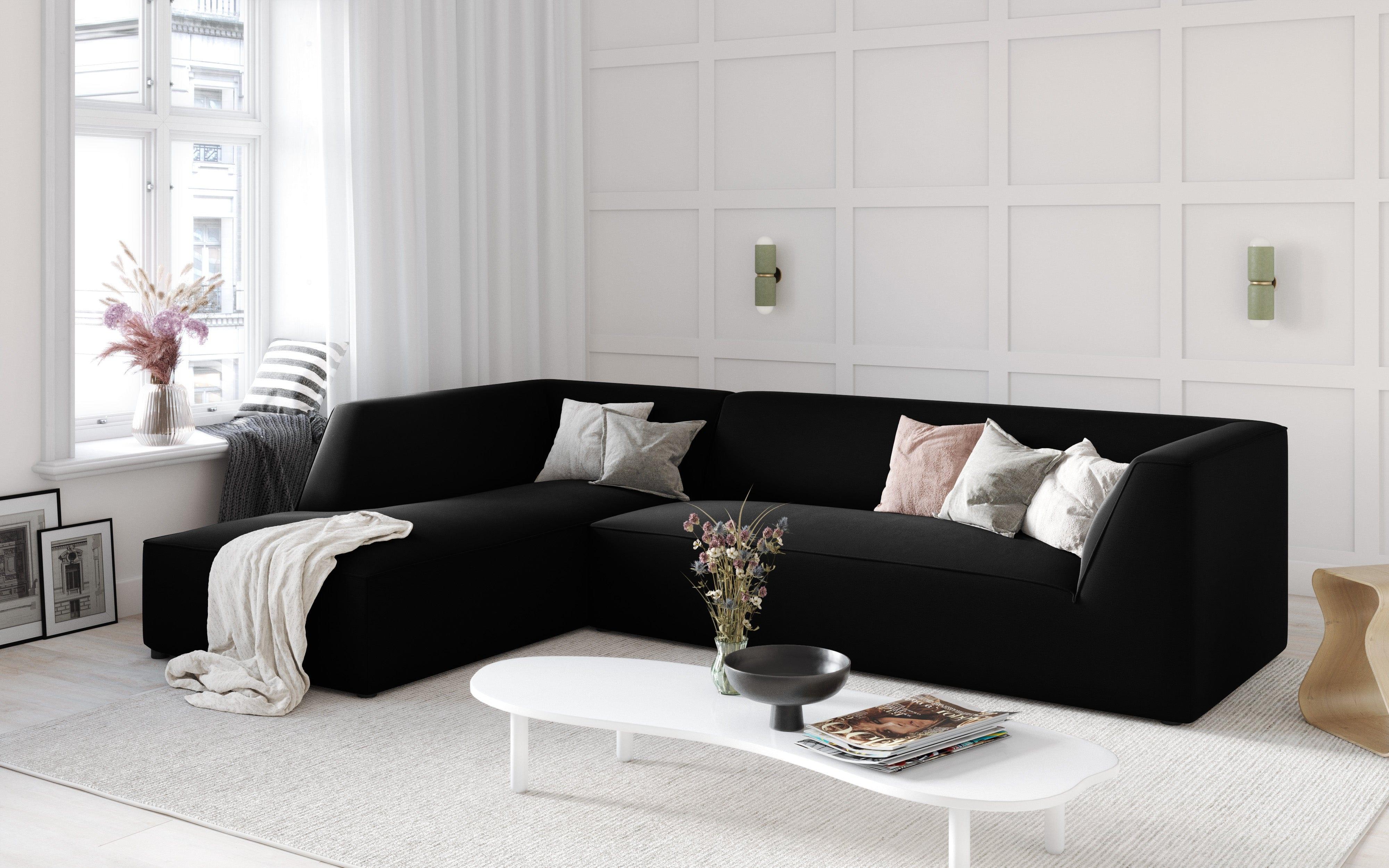 Narożnik aksamitny 4-osobowy lewostronny RUBY czarny Micadoni    Eye on Design