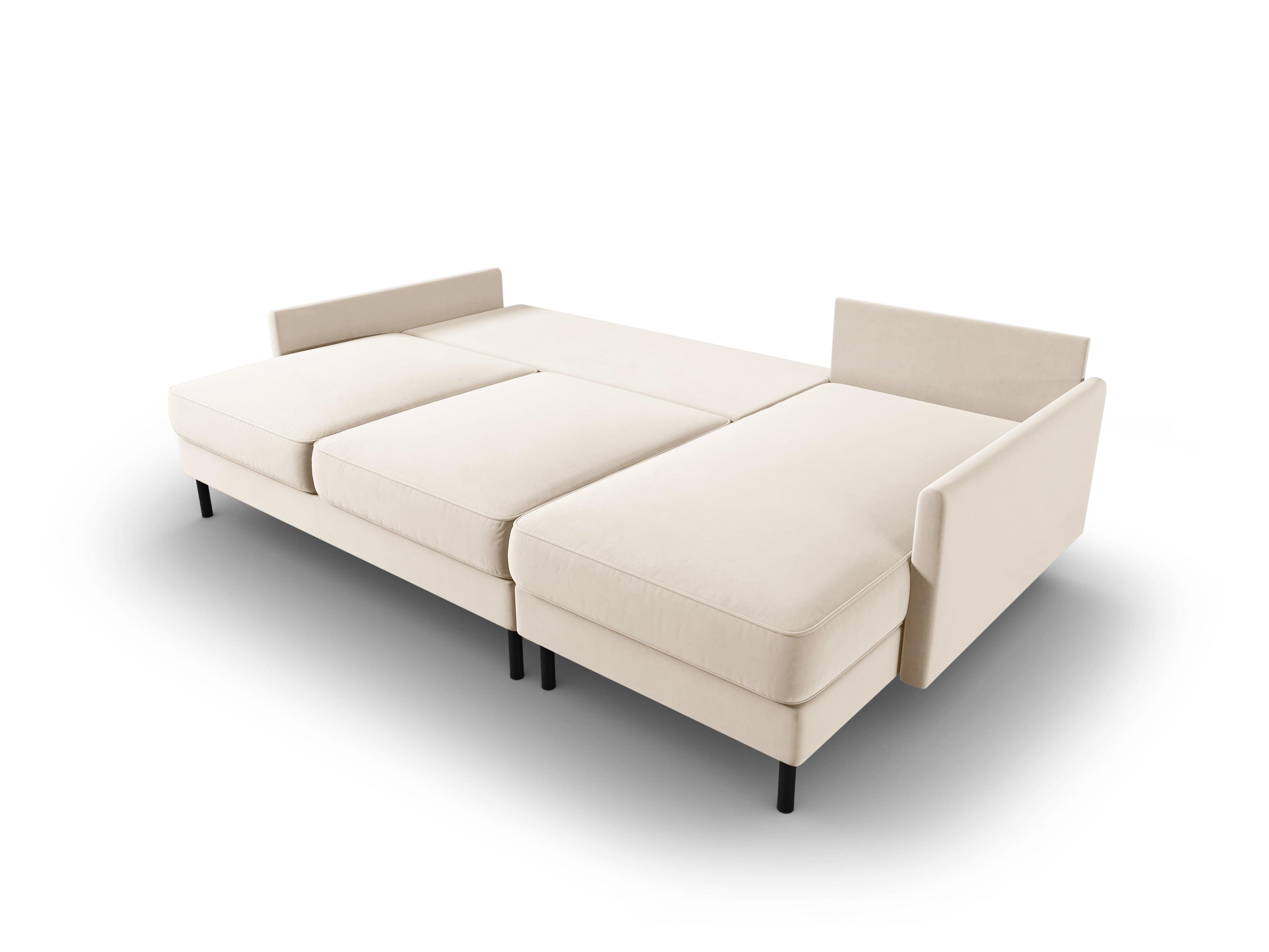 Narożnik aksamitny prawostronny z funkcją spania SCOTT jasnobeżowy Micadoni    Eye on Design