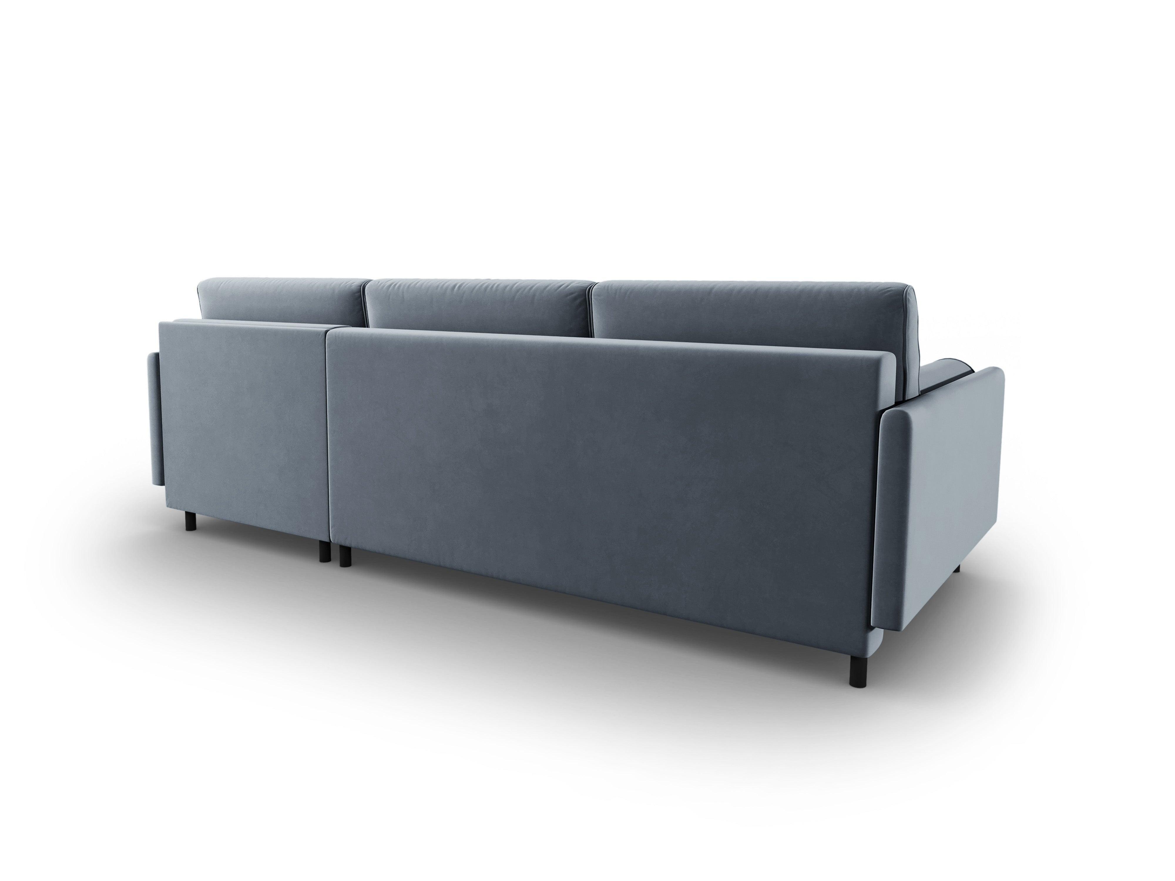 Narożnik aksamitny prawostronny z funkcją spania SCOTT jasnoniebieski Micadoni    Eye on Design