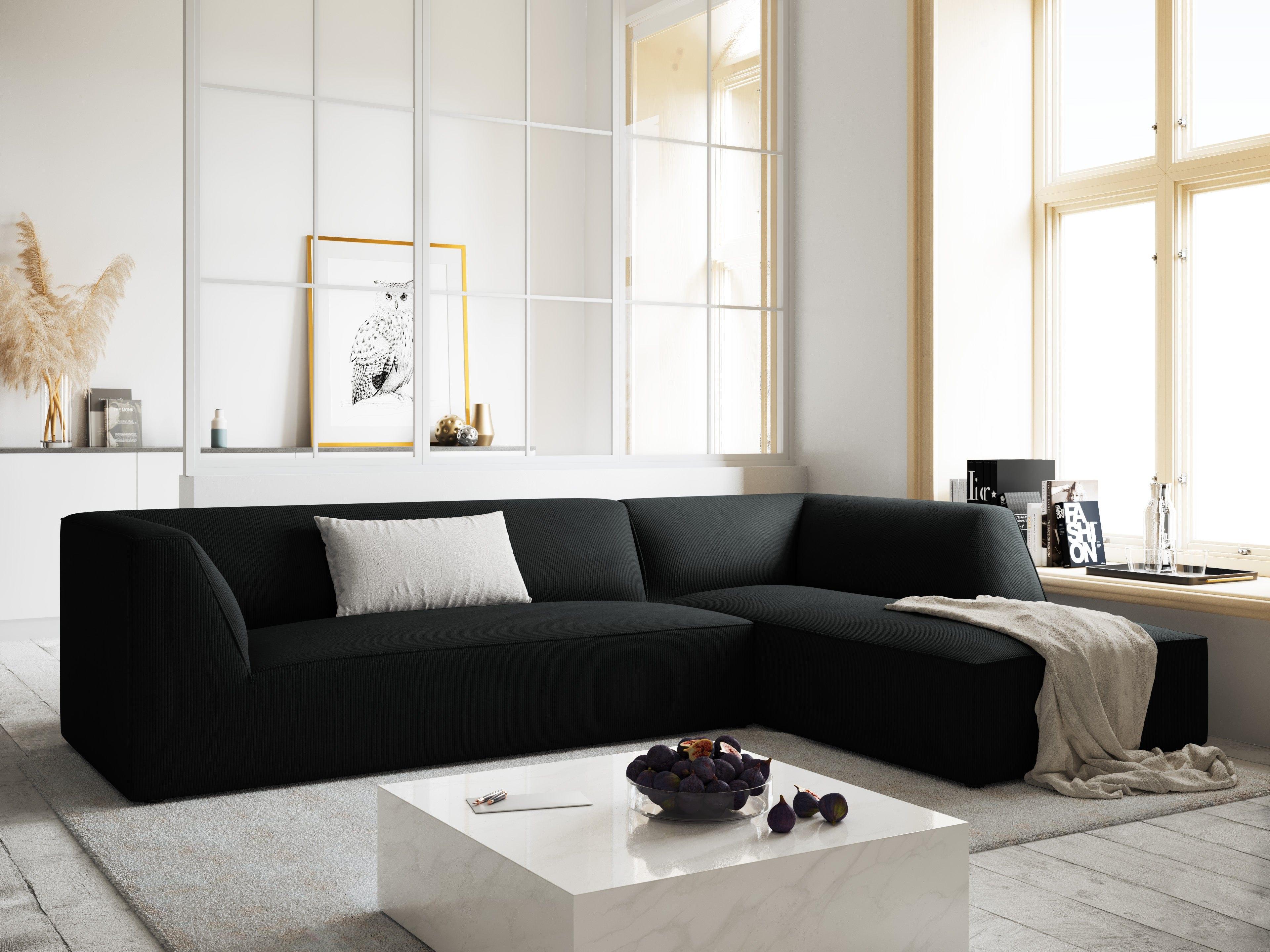 Narożnik sztruksowy 4-osobowy prawostronny RUBY czarny Micadoni    Eye on Design