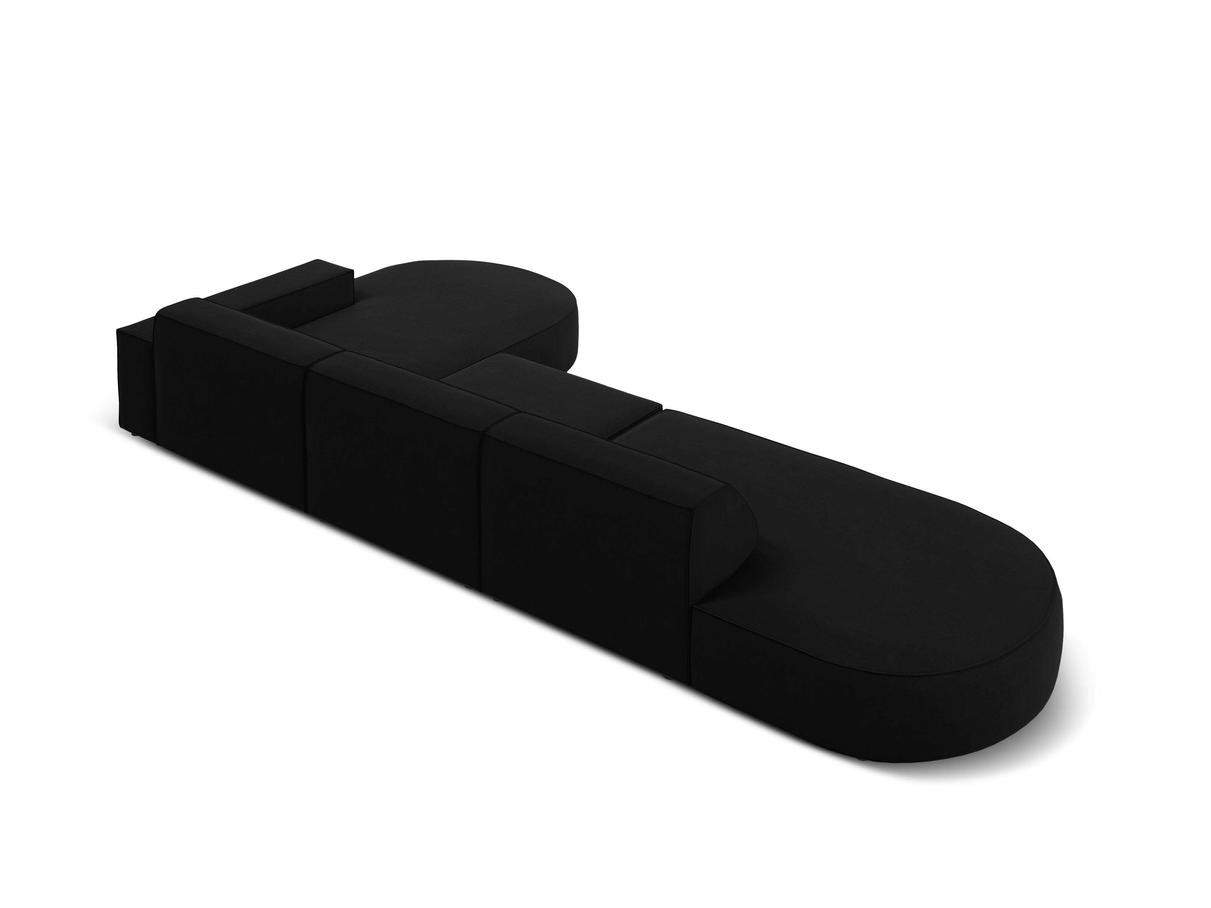 Narożnik aksamitny prawostronny 4-osobowy otwarty JODIE czarny Micadoni    Eye on Design