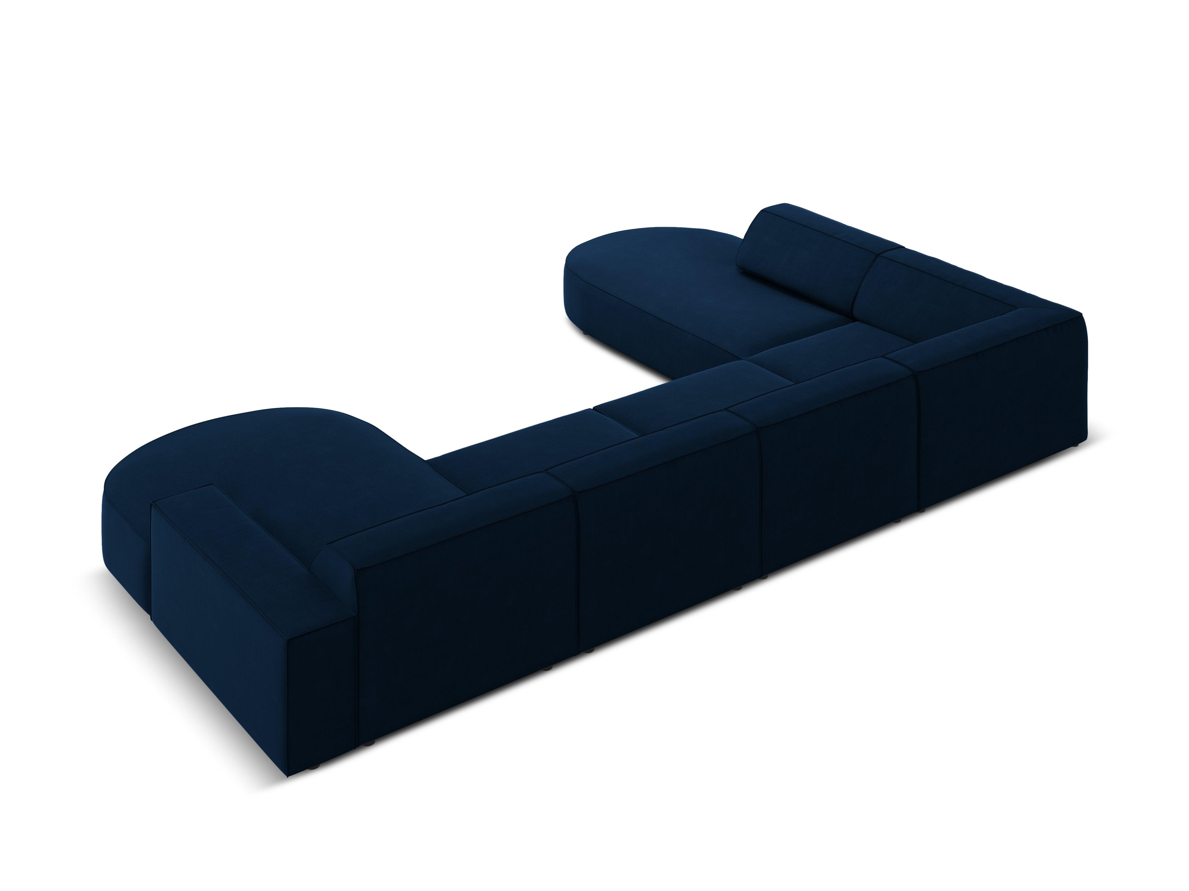 Sofa panoramiczna aksamitna lewostronna okrągła JODIE granat królewski Micadoni    Eye on Design