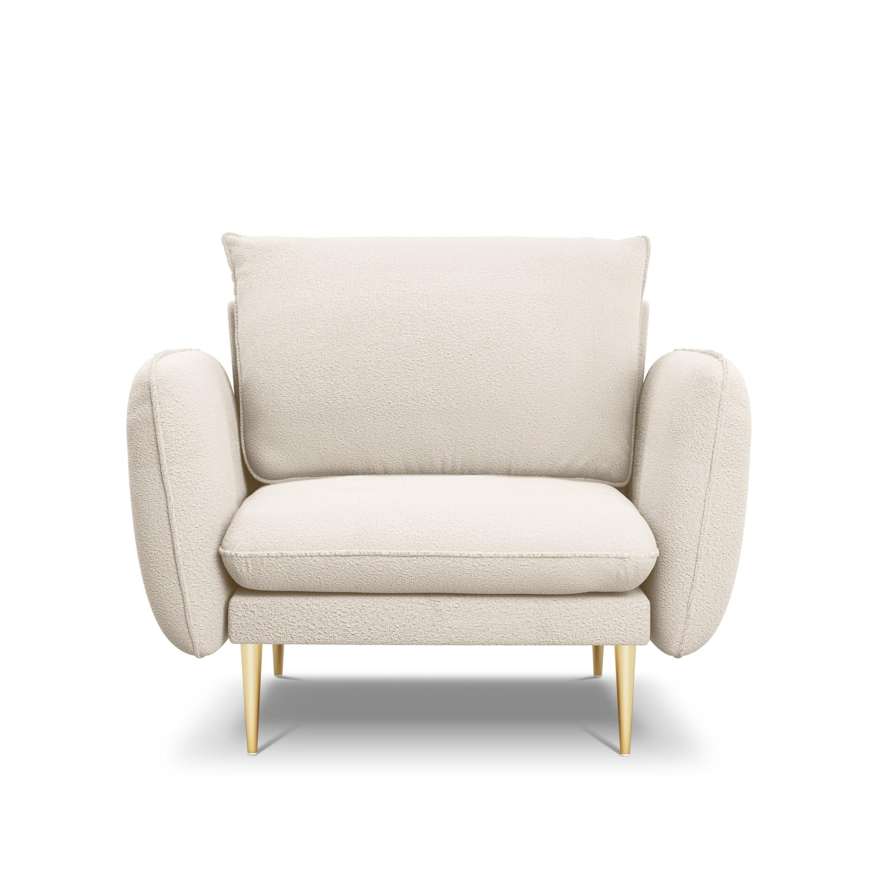 Armchair in boucle fabric VIENNA beige with gold base - Eye on Design