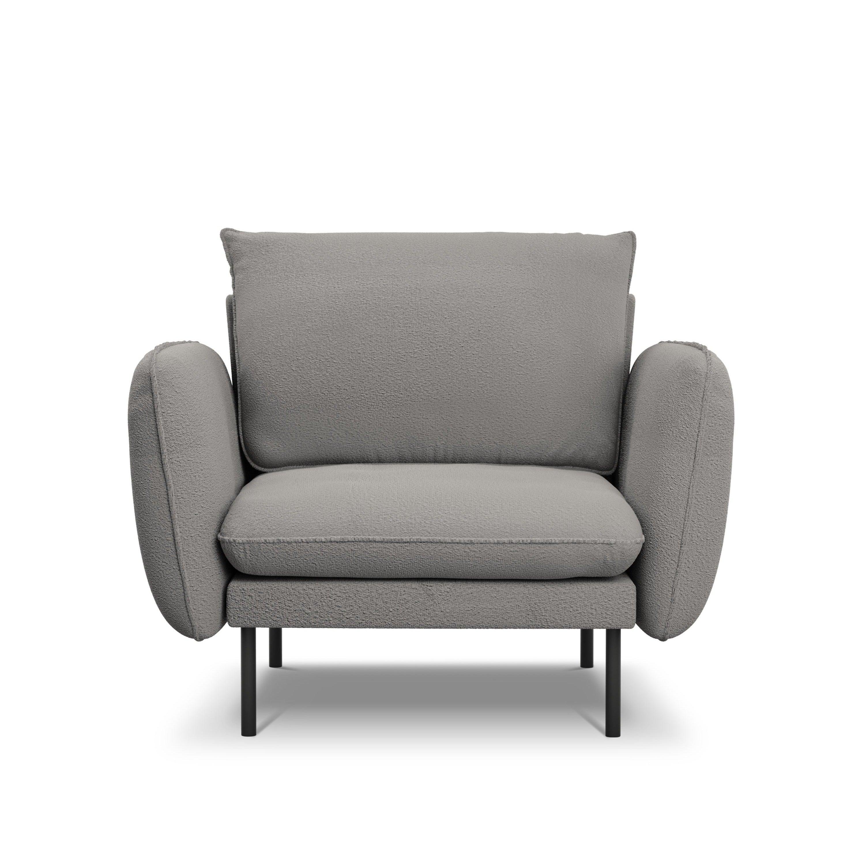 Armchair in boucle fabric VIENNA grey with black base - Eye on Design